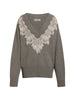 Maglione in cashmere con scollo a V e inserto in pizzo