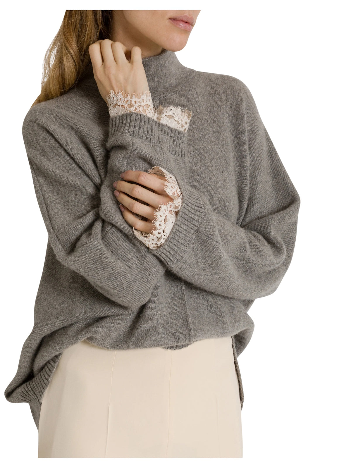 Maglione in cashmere con polsini in pizzo a contrasto Alberta Ferretti 262U_0922-6601 0474 