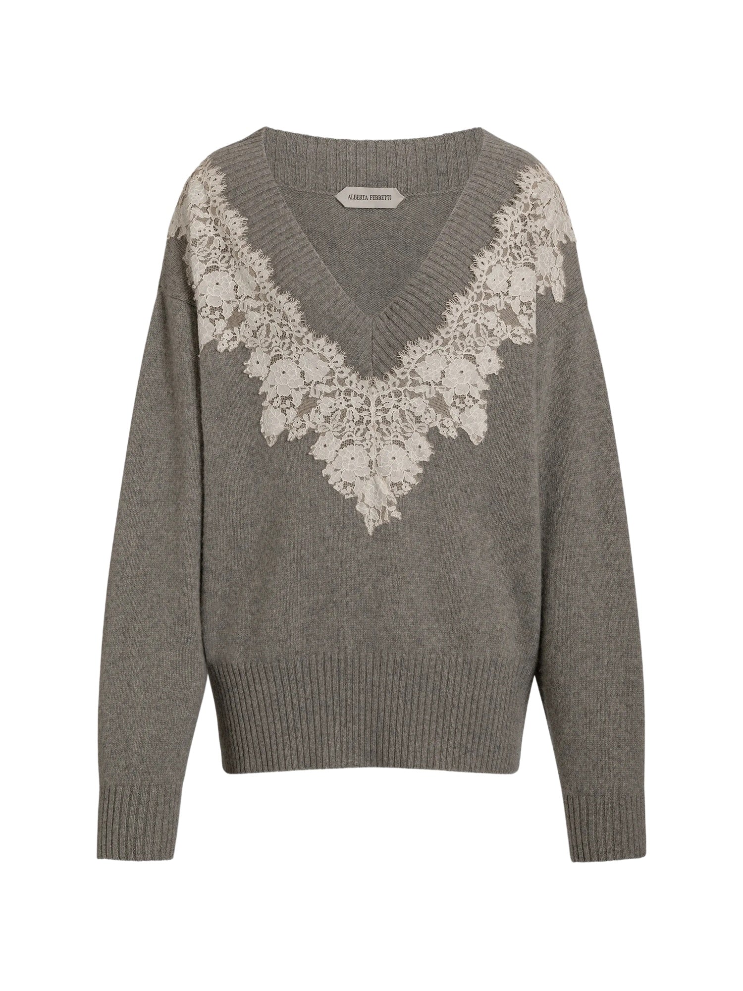 Maglione in cashmere con scollo a V e inserto in pizzo<BR/><BR/> Alberta Ferretti 26U_0910-6601 0474 