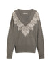 Maglione in cashmere con scollo a V e inserto in pizzo