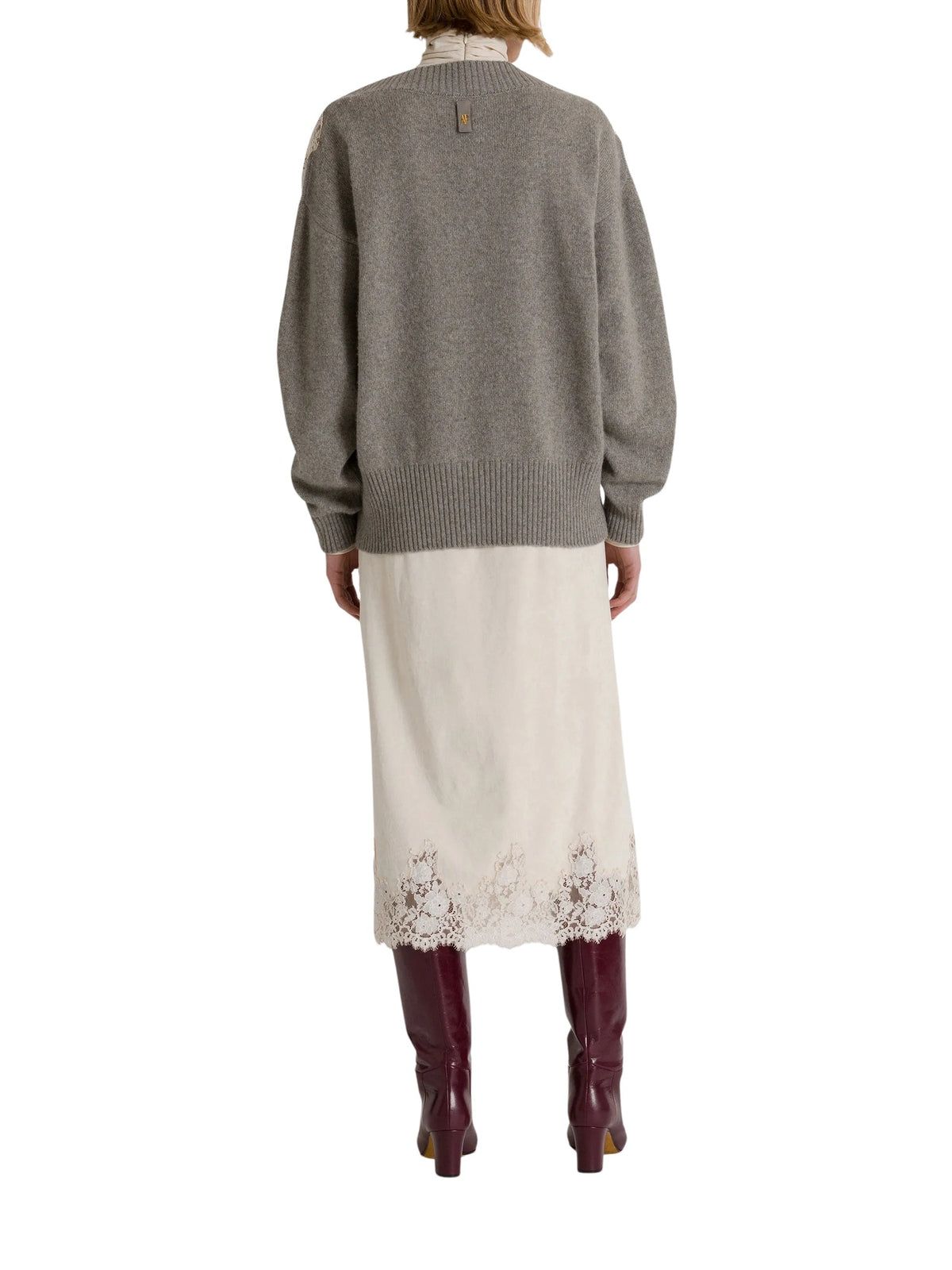 Maglione in cashmere con scollo a V e inserto in pizzo<BR/><BR/> Alberta Ferretti 26U_0910-6601 0474 