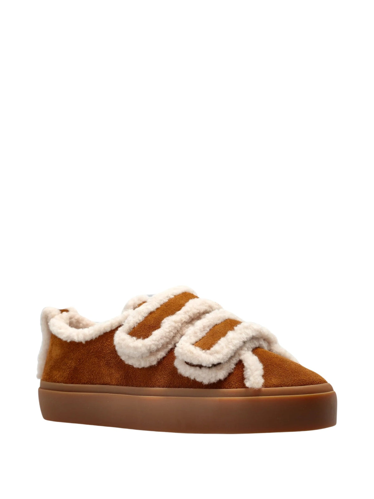 Sneakers basse con cinturino touch rifinite in shearling INUIKII SHEARLING LOW VELCRO BROWN 