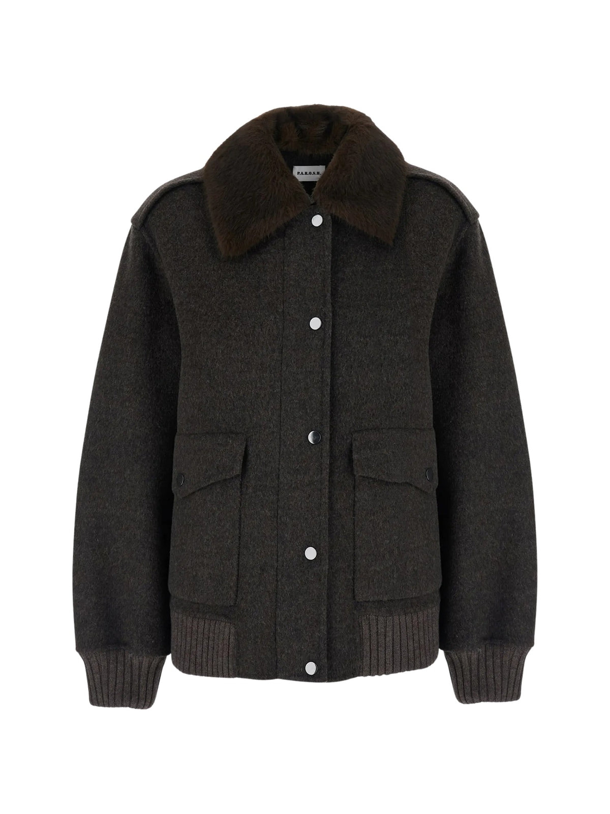 Giacca in lana con collo in ecopelliccia<BR/> P.A.R.O.S.H. LEAK26-D431894 086 