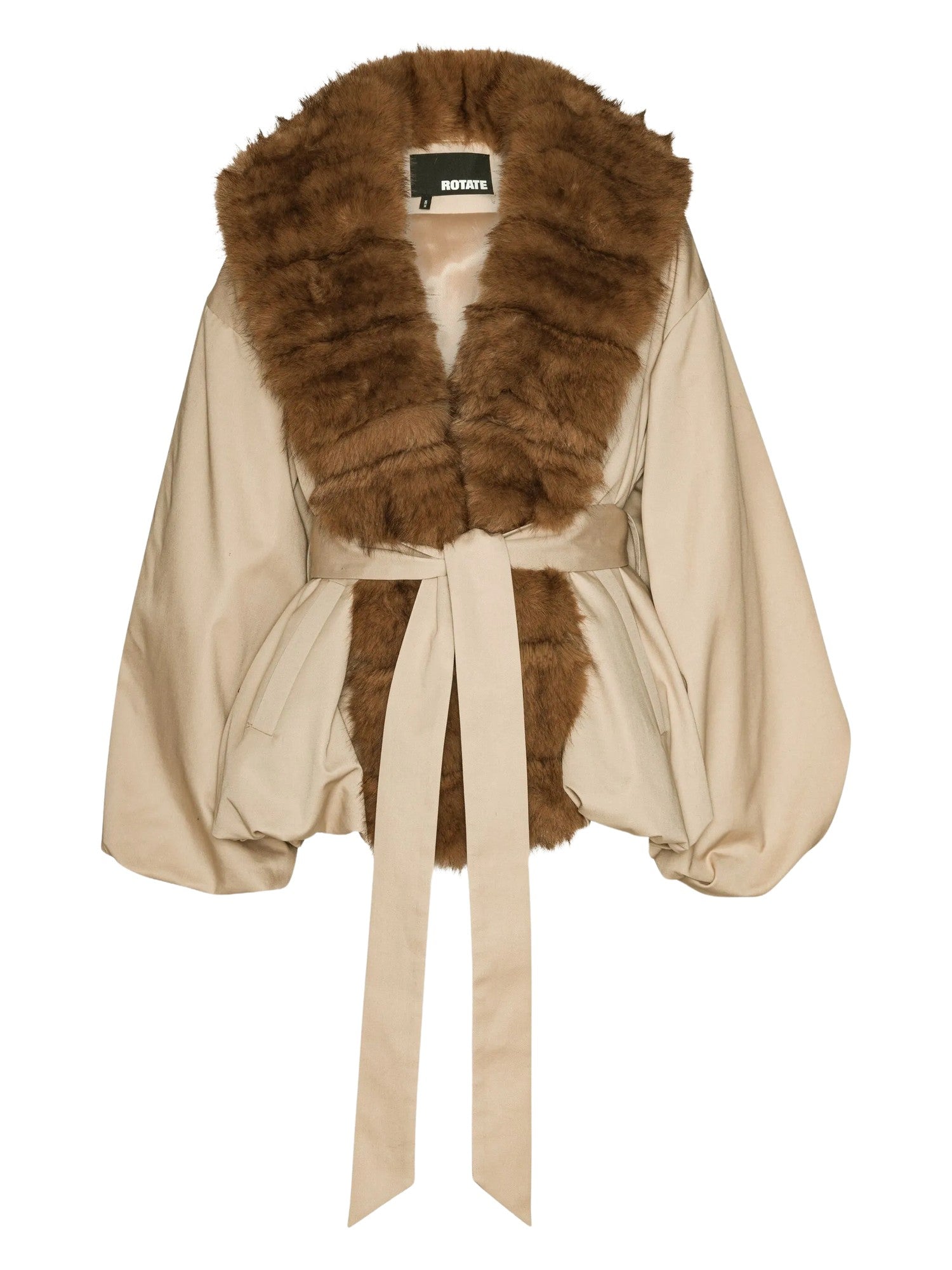 Giacca beige con collo in pelliccia sintetica<BR/> Rotate 115145532 532 