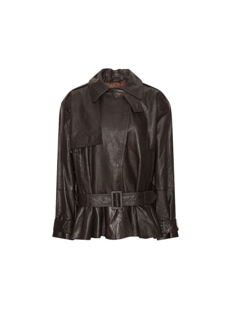 Giacca biker in pelle con peplo e cintura<BR/> Rotate 1158171667 1667 