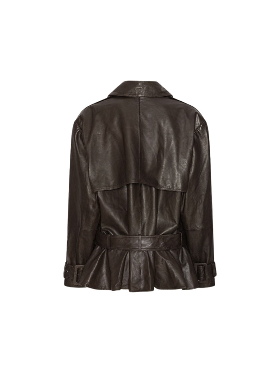 Giacca biker in pelle con peplo e cintura<BR/> Rotate 1158171667 1667 