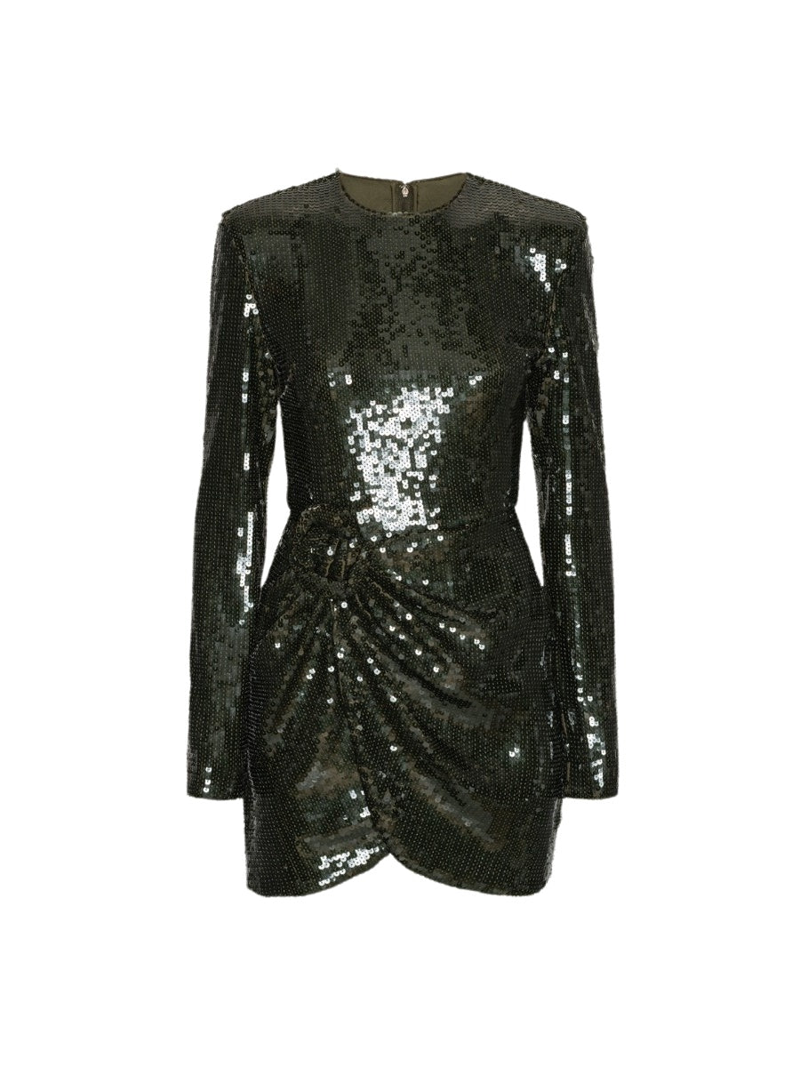 Mini abito a maniche lunghe con paillettes verde scuro<BR/> Rotate 116141265 265 