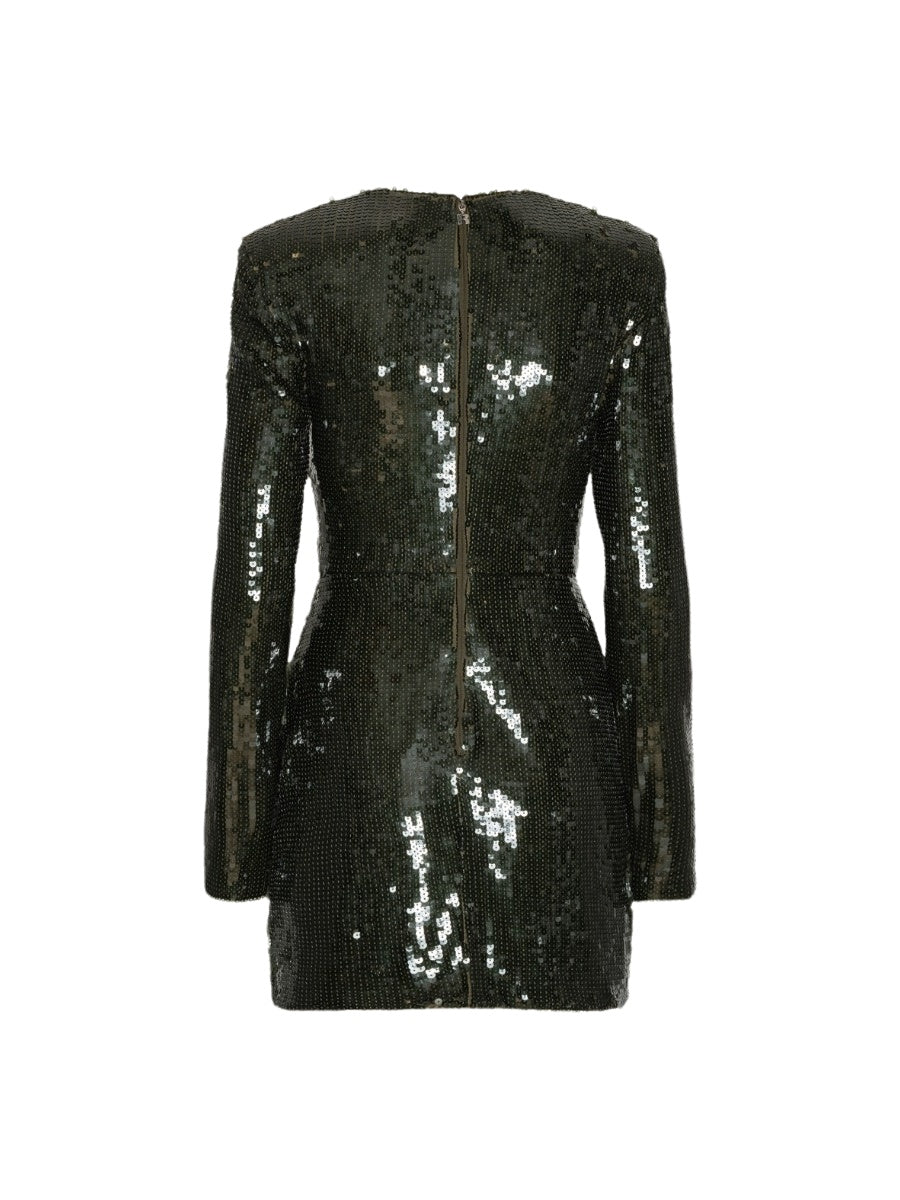 Mini abito a maniche lunghe con paillettes verde scuro<BR/> Rotate 116141265 265 