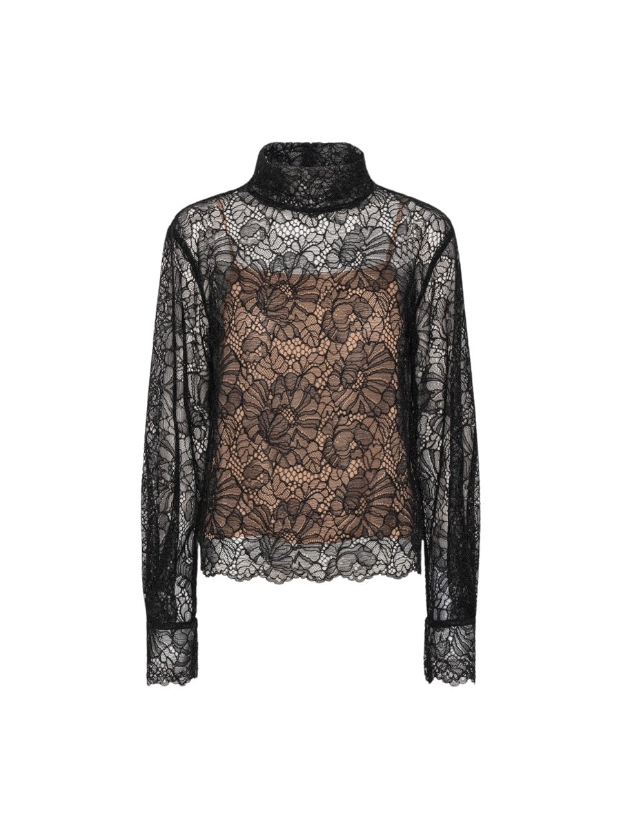 Blusa in pizzo a maniche lunghe nera<BR/> Rotate 116263 100 