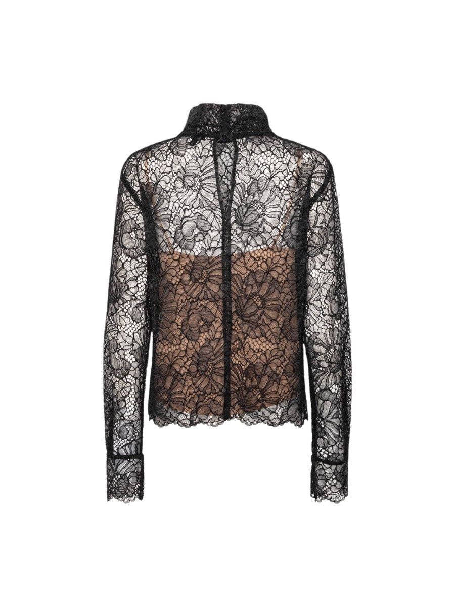 Blusa in pizzo a maniche lunghe nera<BR/> Rotate 116263 100 
