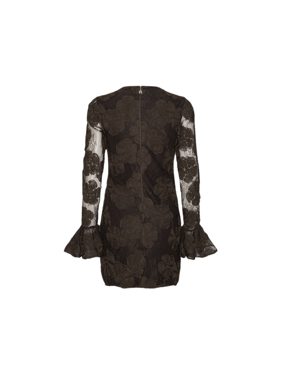Mini abito a maniche lunghe con fiori 3D marrone scuro<BR/> Rotate 1162851667 1667 