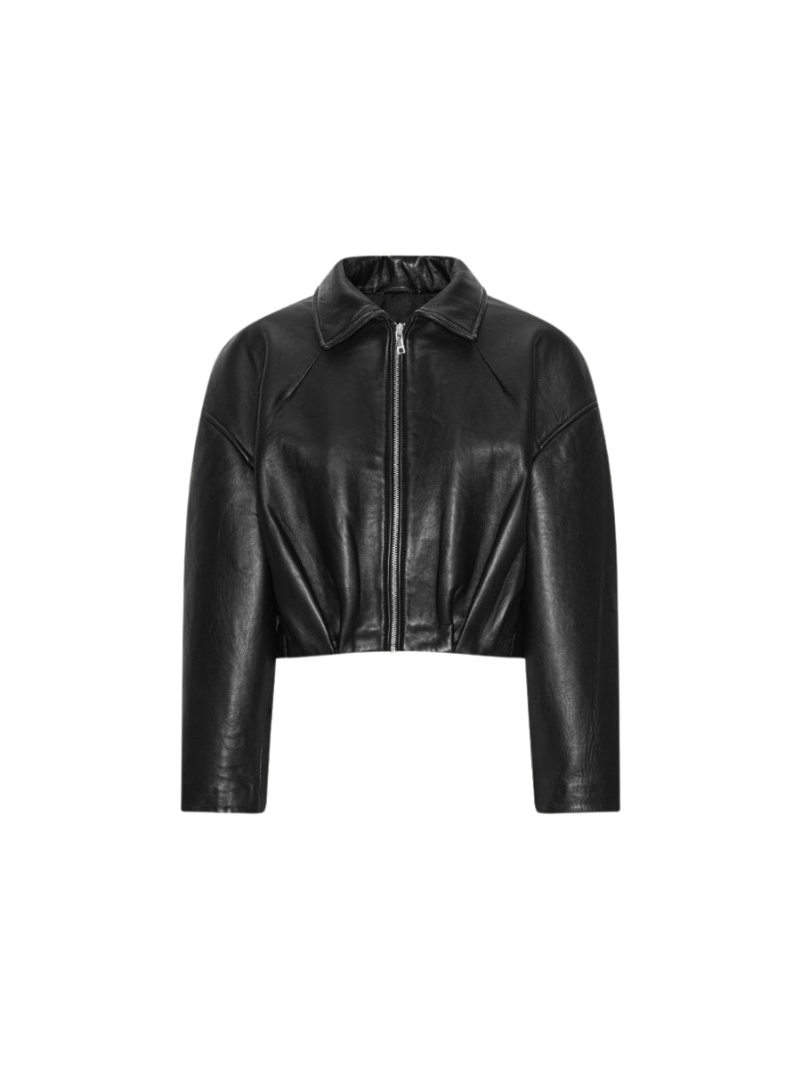 Giacca in pelle oversize con collo alto<BR/> Rotate 116544 100 