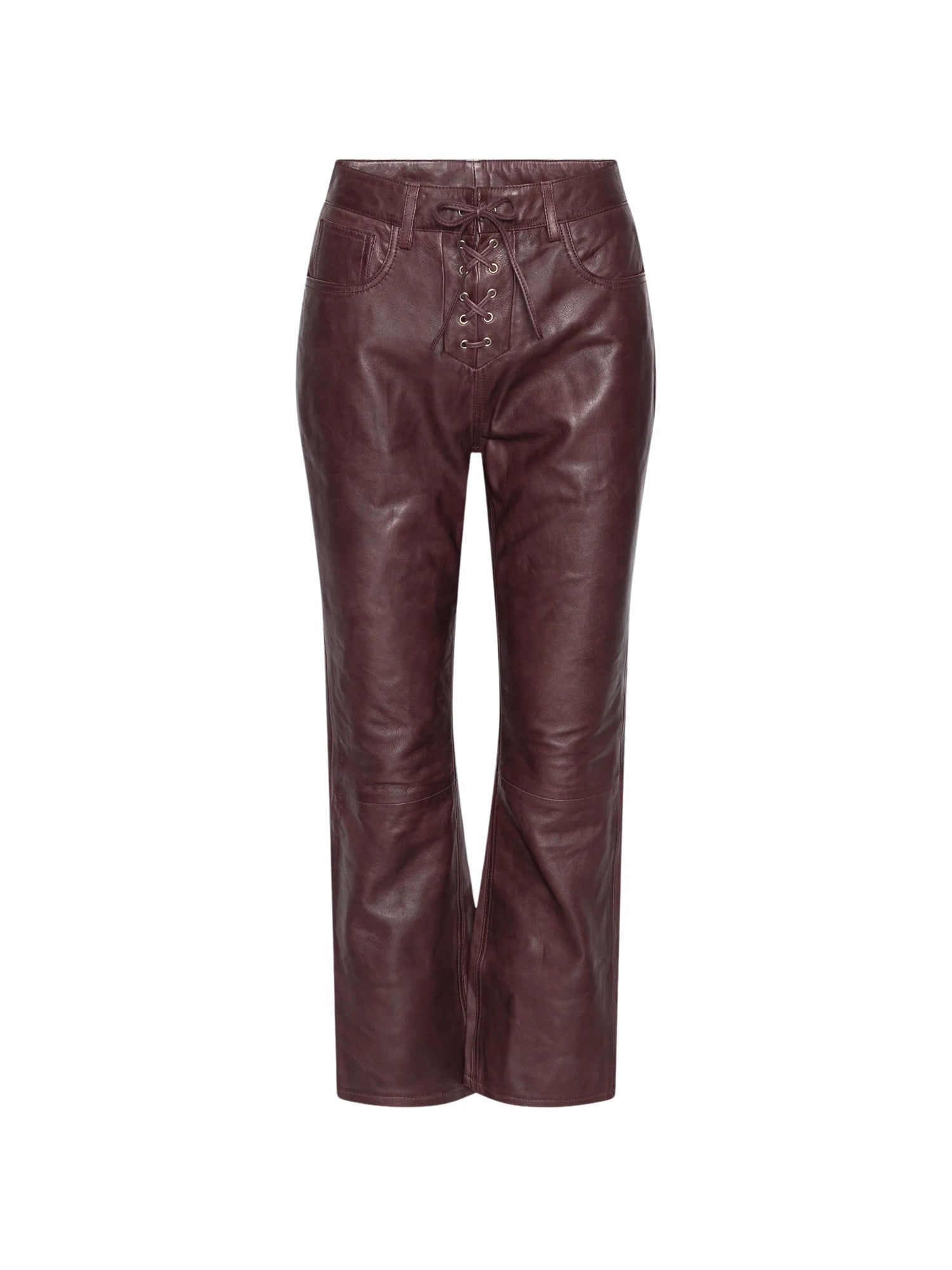 Pantaloni capri svasati in pelle color mogano Rotate 116668757 757 