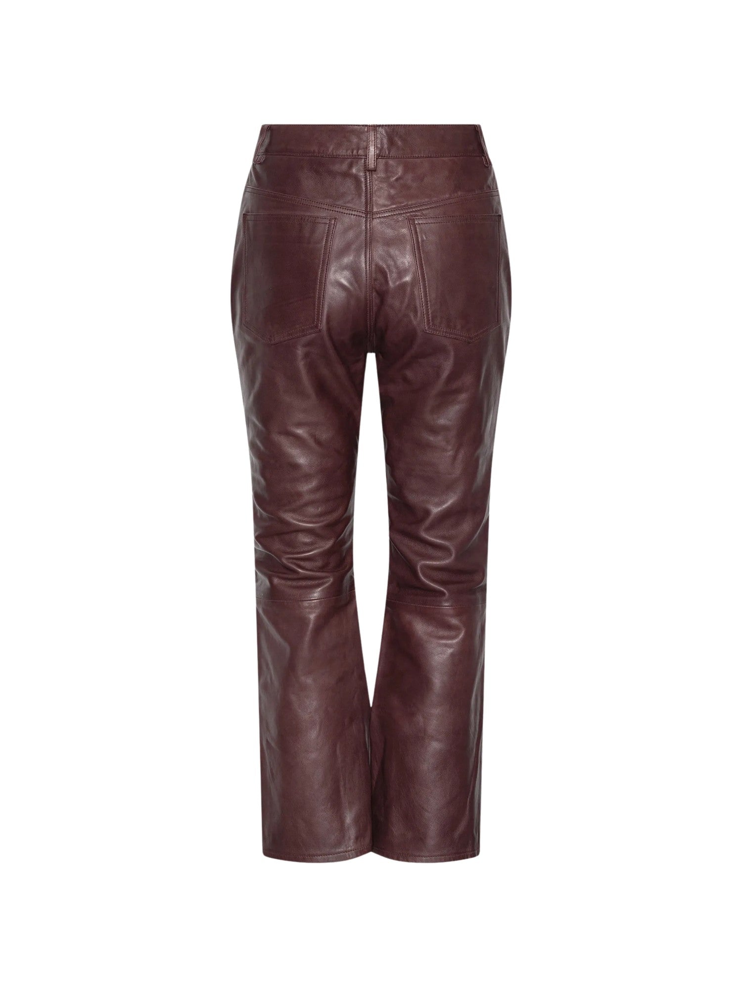 Pantaloni capri svasati in pelle color mogano Rotate 116668757 757 