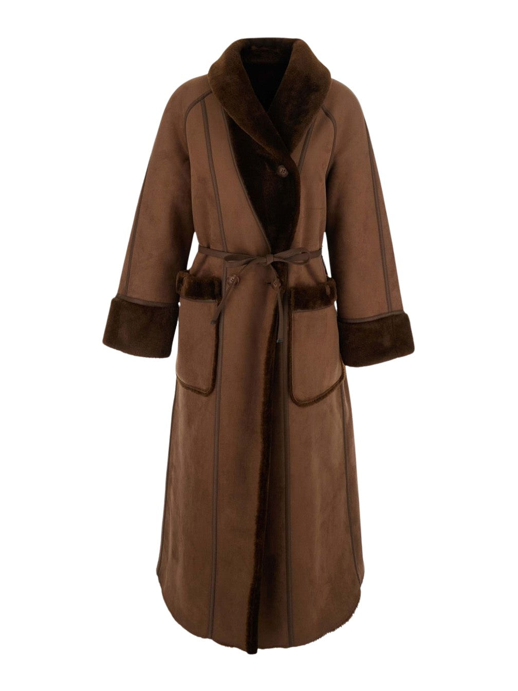 Cappotto Merino a trapezio con cintura URBANCODE BJ 20391 COFFEE 