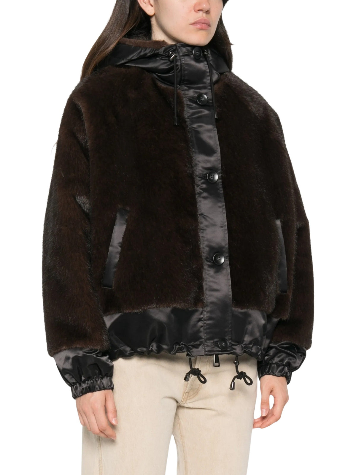 Giacca con cappuccio e zip<BR/> VALENTINI 1972 4146 BLACK/BROWN 