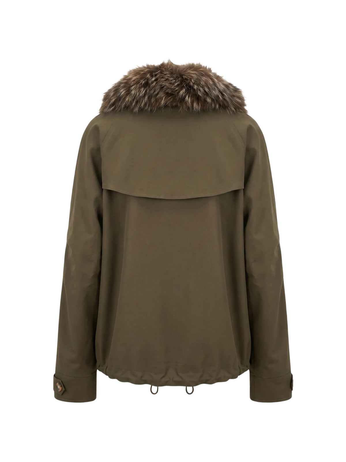 Giacca con coulisse e collo in pelliccia ecologica<BR/> VALENTINI 1972 K6101 ARMY GREEN/ BROWN 