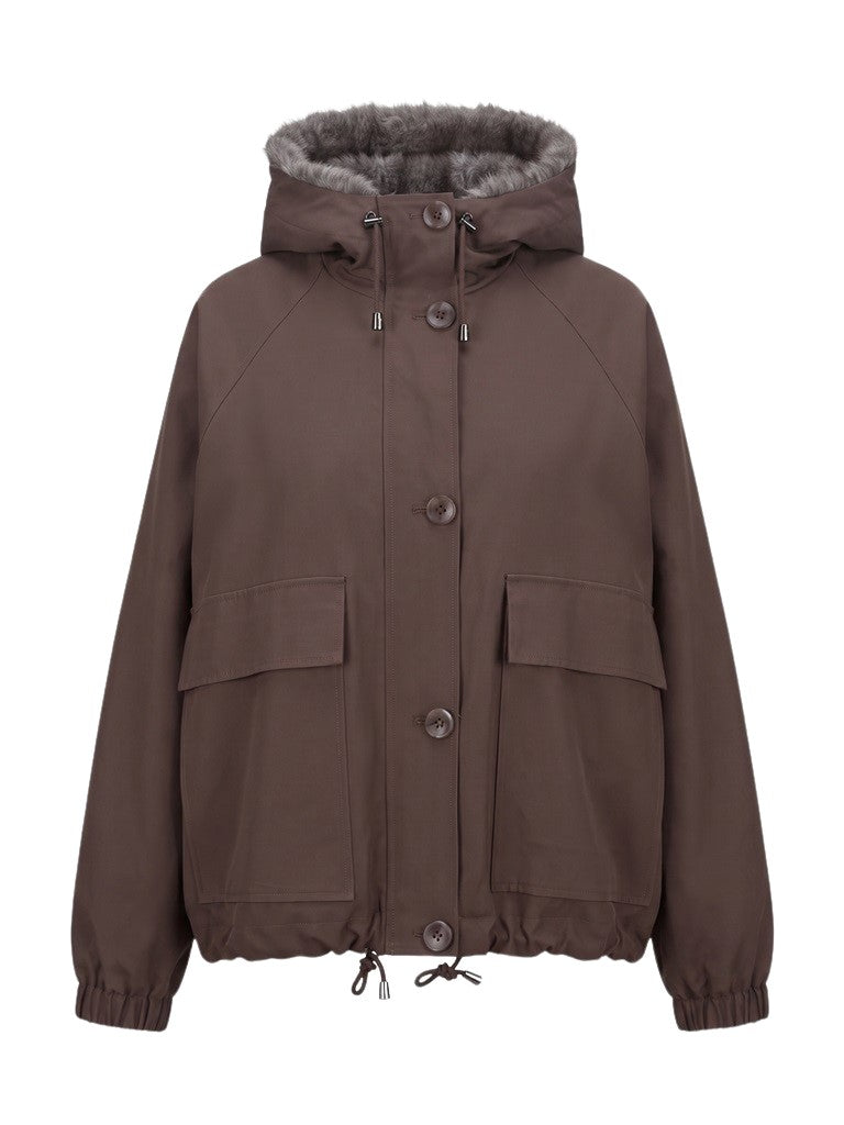Parka reversibile con cappuccio<BR/> VALENTINI 1972 K6103 REV TAUPE/SLATE 