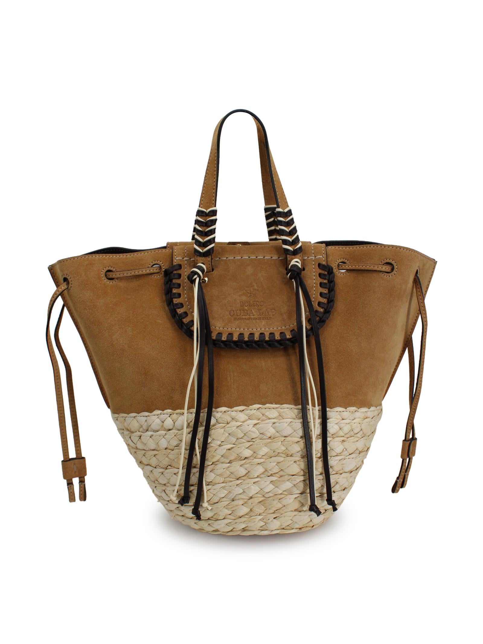Borsa tote Bolero in rafia e pelle Cuba Lab BOLERO CACAONATURAL 