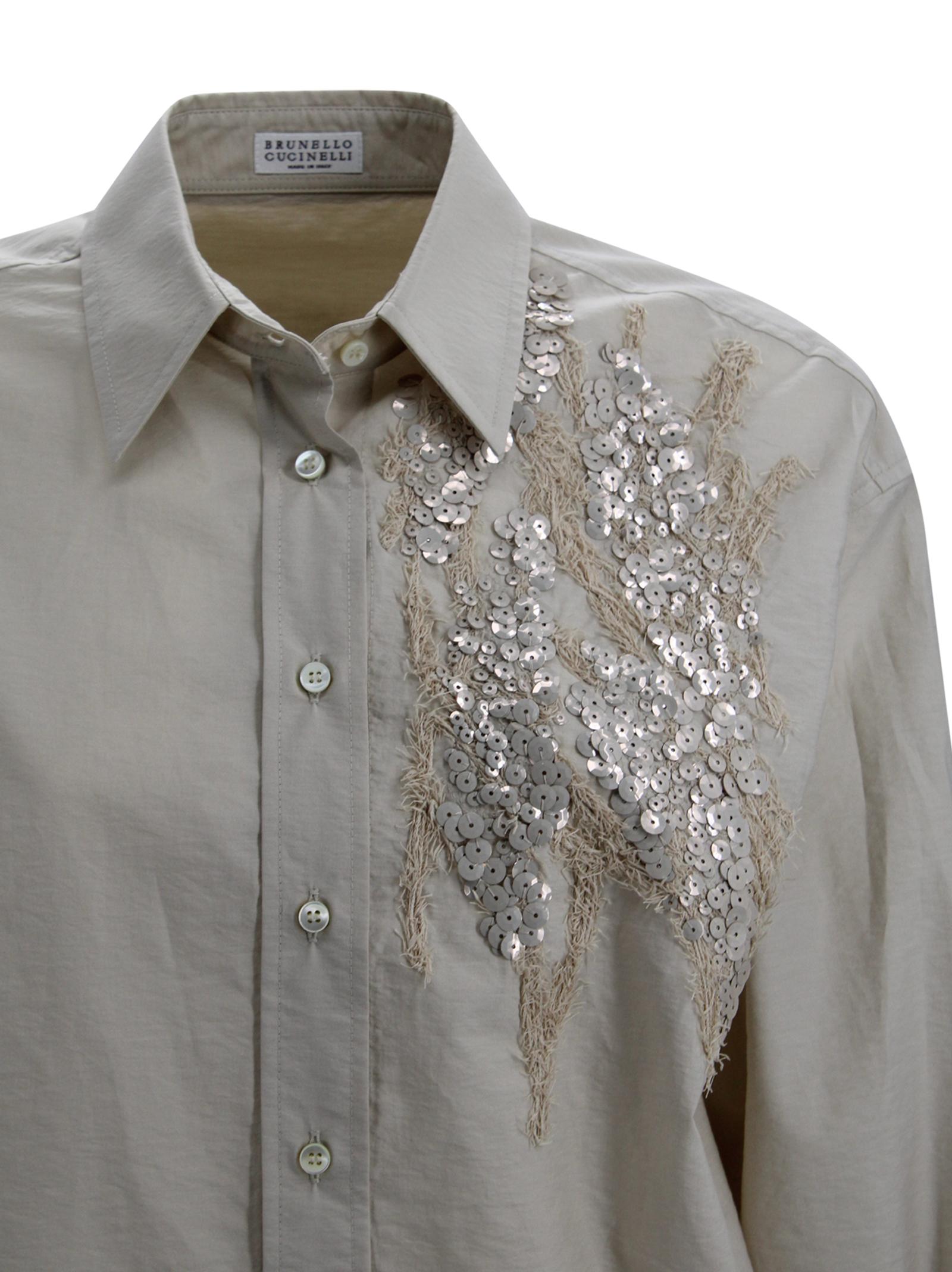 Camicia in popeline techno cotone con ricamo Seabed Brunello Cucinelli M0F79RJ926 C9593 