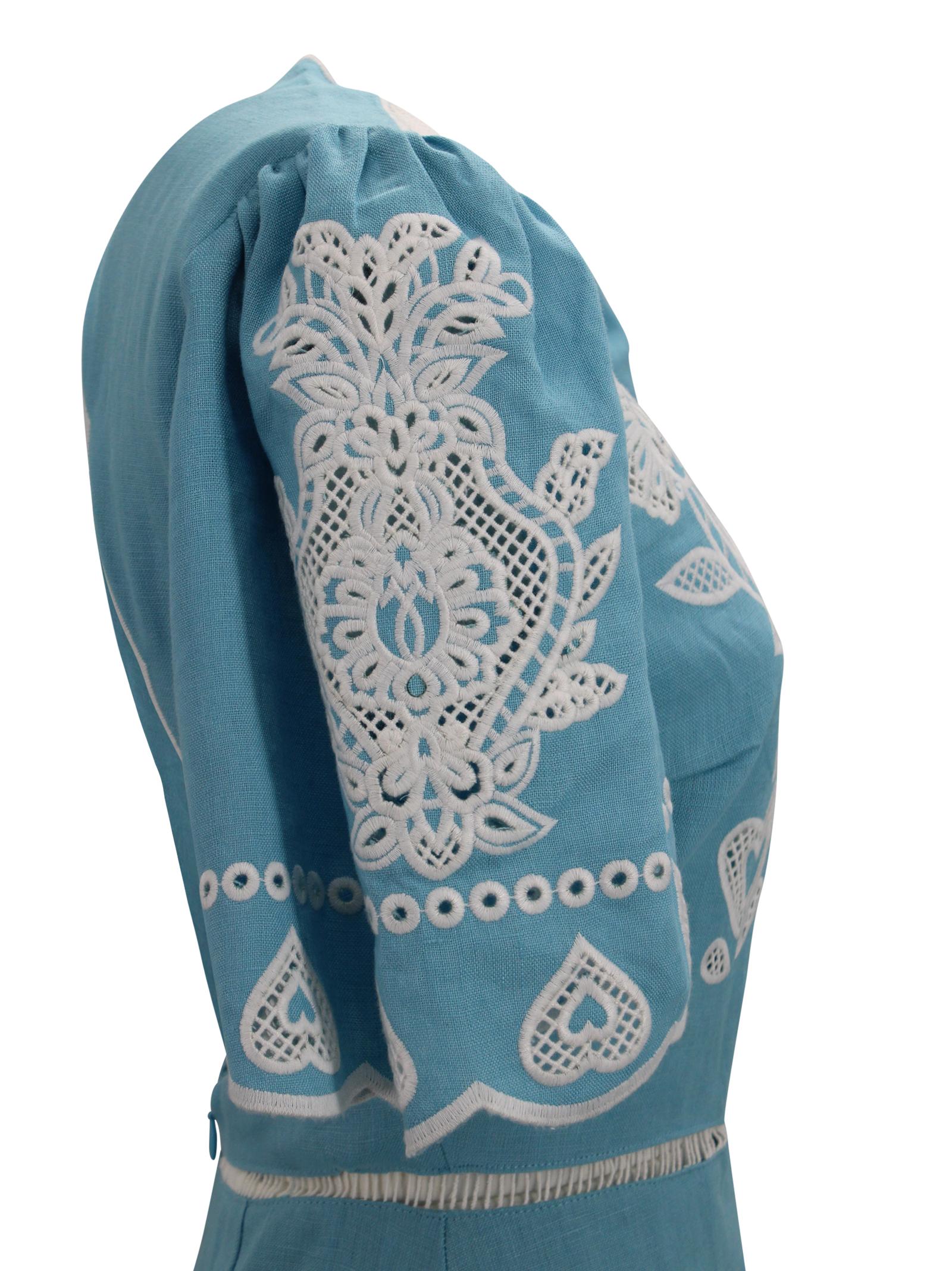 Abito midi in lino premium ricamato Farm Rio 348855 L0003 
