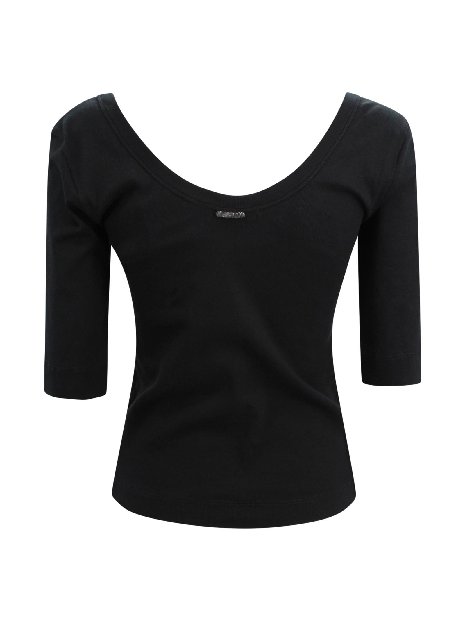 T-shirt con Scollo Ampio e Dettaglio Monile Brunello Cucinelli M0TC8FX220 C101 
