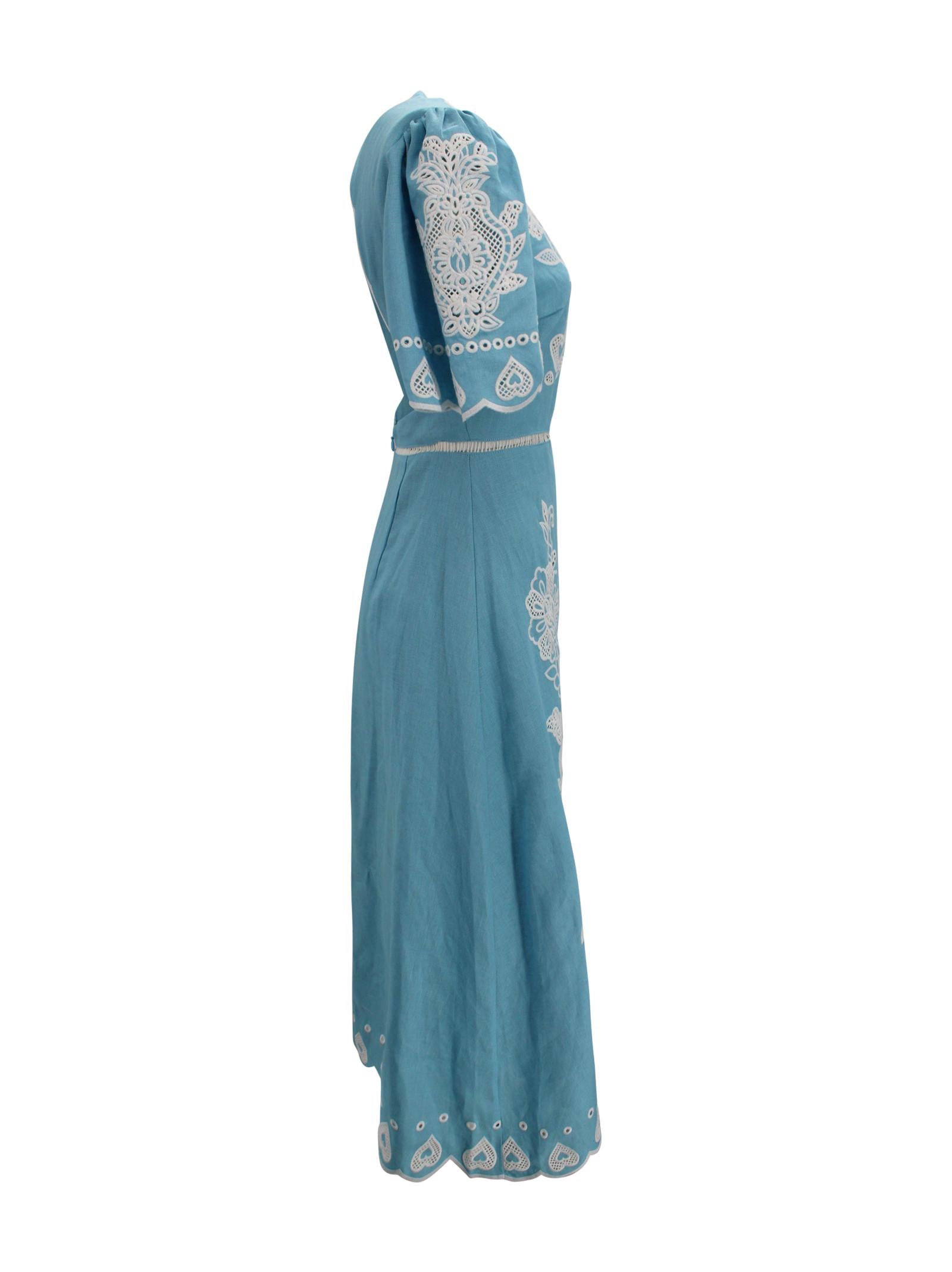 Abito midi in lino premium ricamato Farm Rio 348855 L0003 