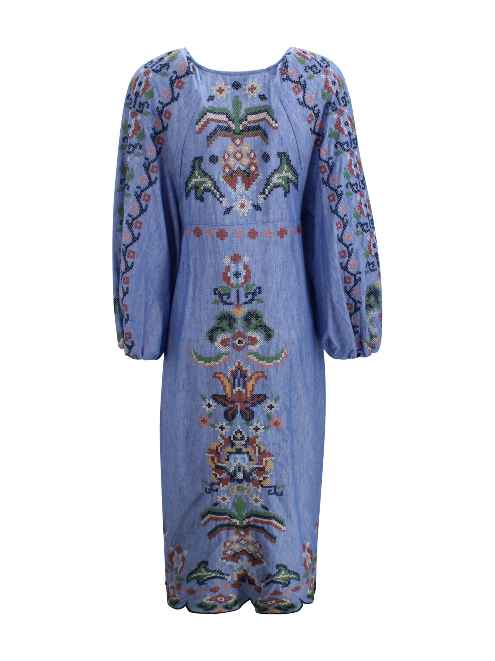 Abito lungo blu con ricamo floreale Farm Rio 349077 26051 