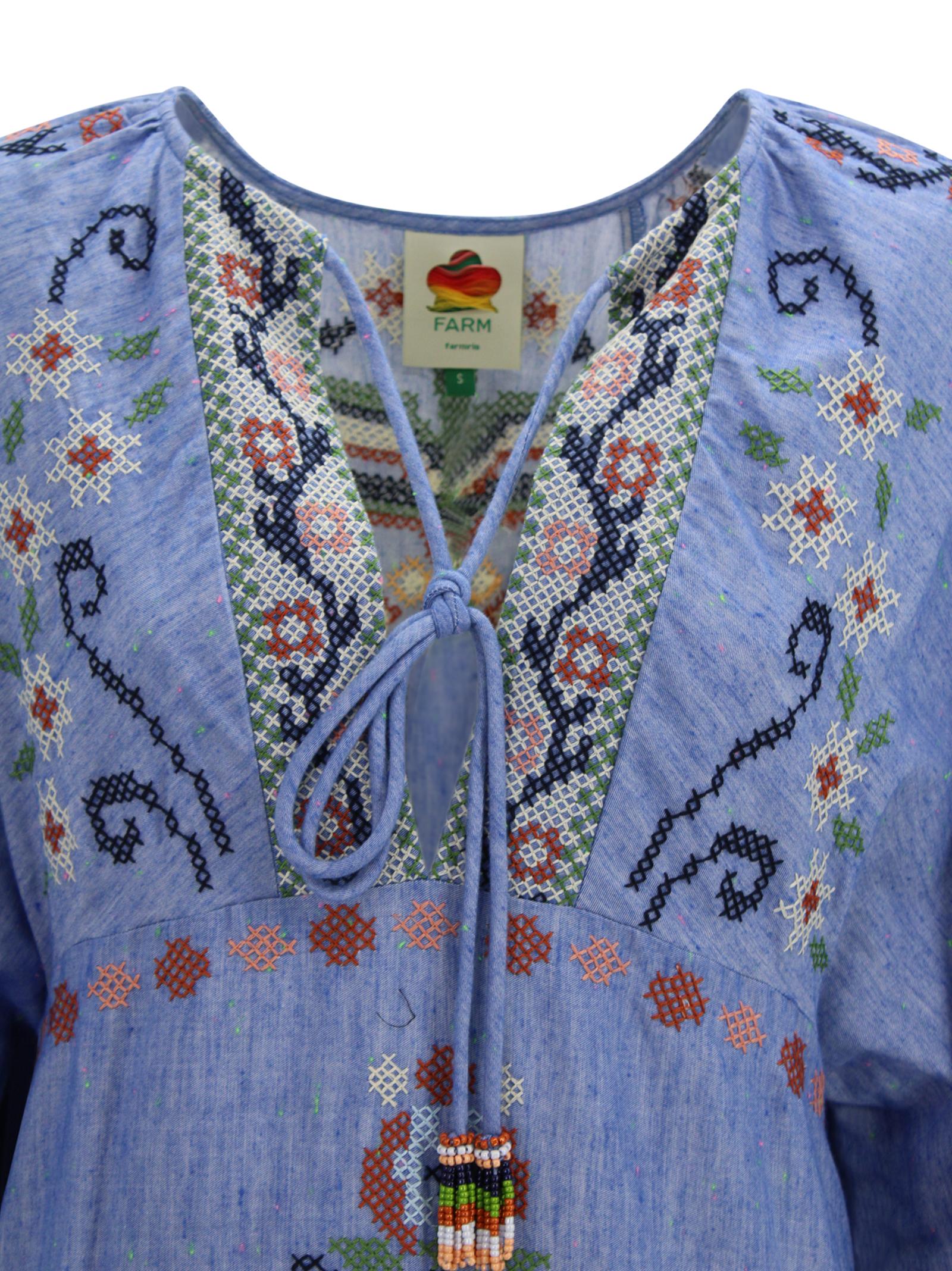 Abito lungo blu con ricamo floreale Farm Rio 349077 26051 