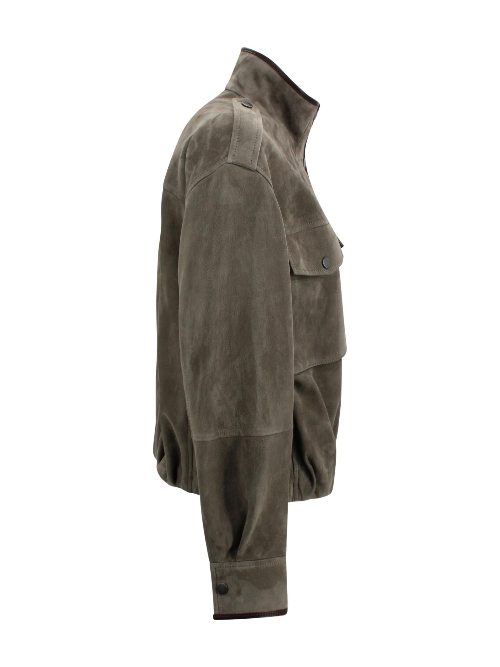 Giacca in Suede con Spalline Brunello Cucinelli MPCAI7787 C8850 
