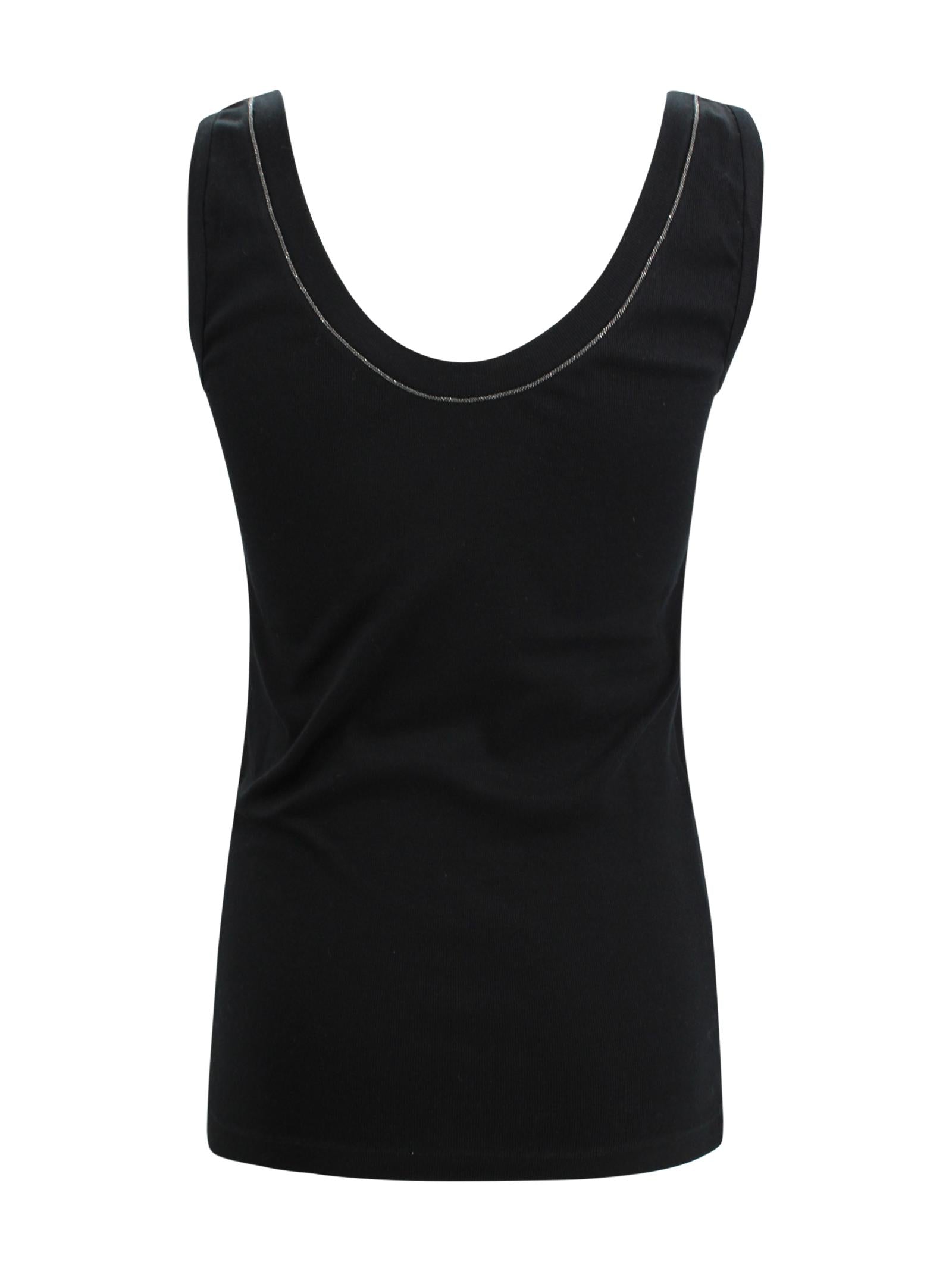 Top Nero in Maglia a Coste con Dettaglio Monile Brunello Cucinelli M0TC8BJ312 C101 