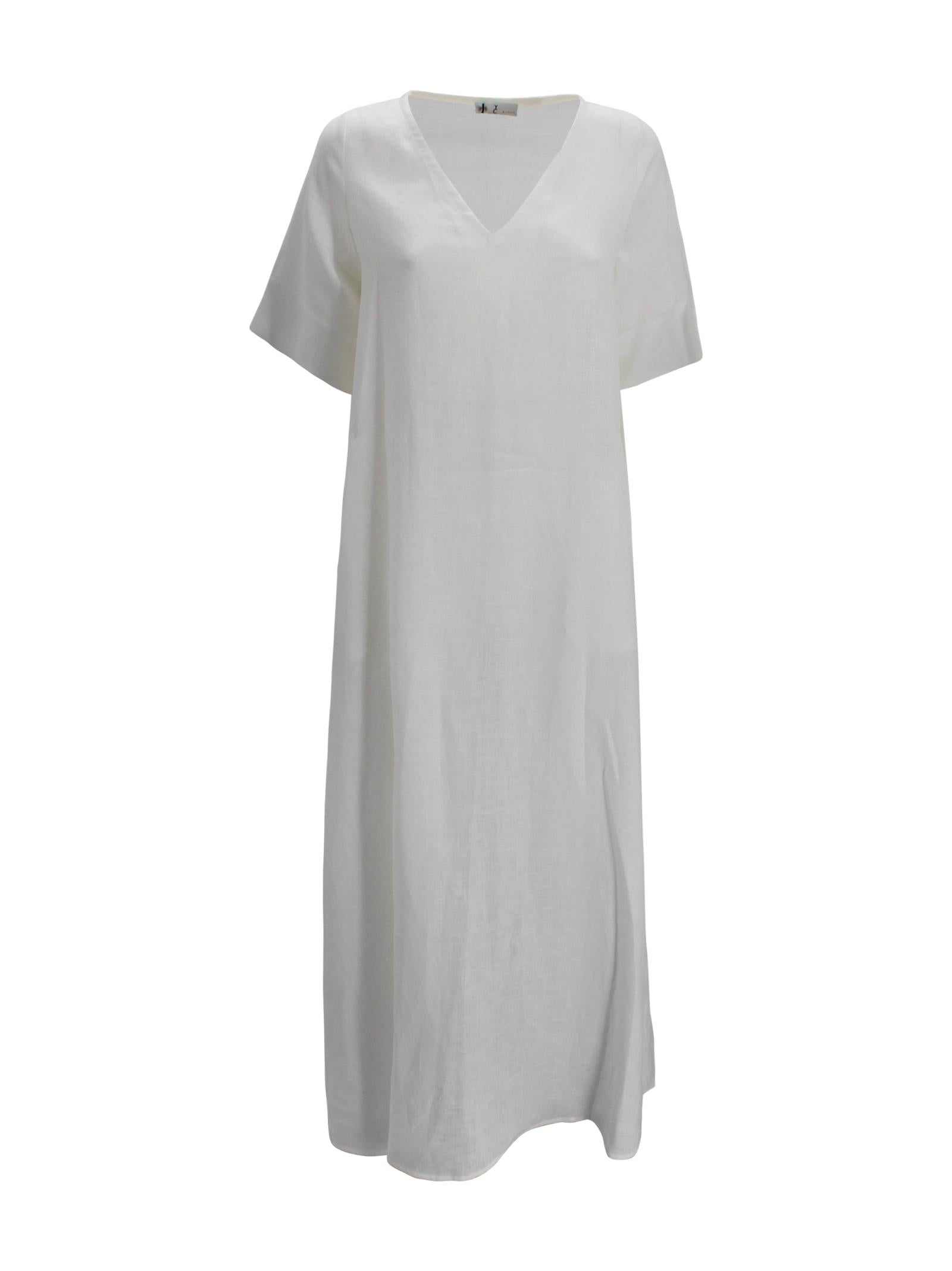 Abito Lungo in Lino con Scollo a V<BR/><BR/> Whyci WH1015 002 