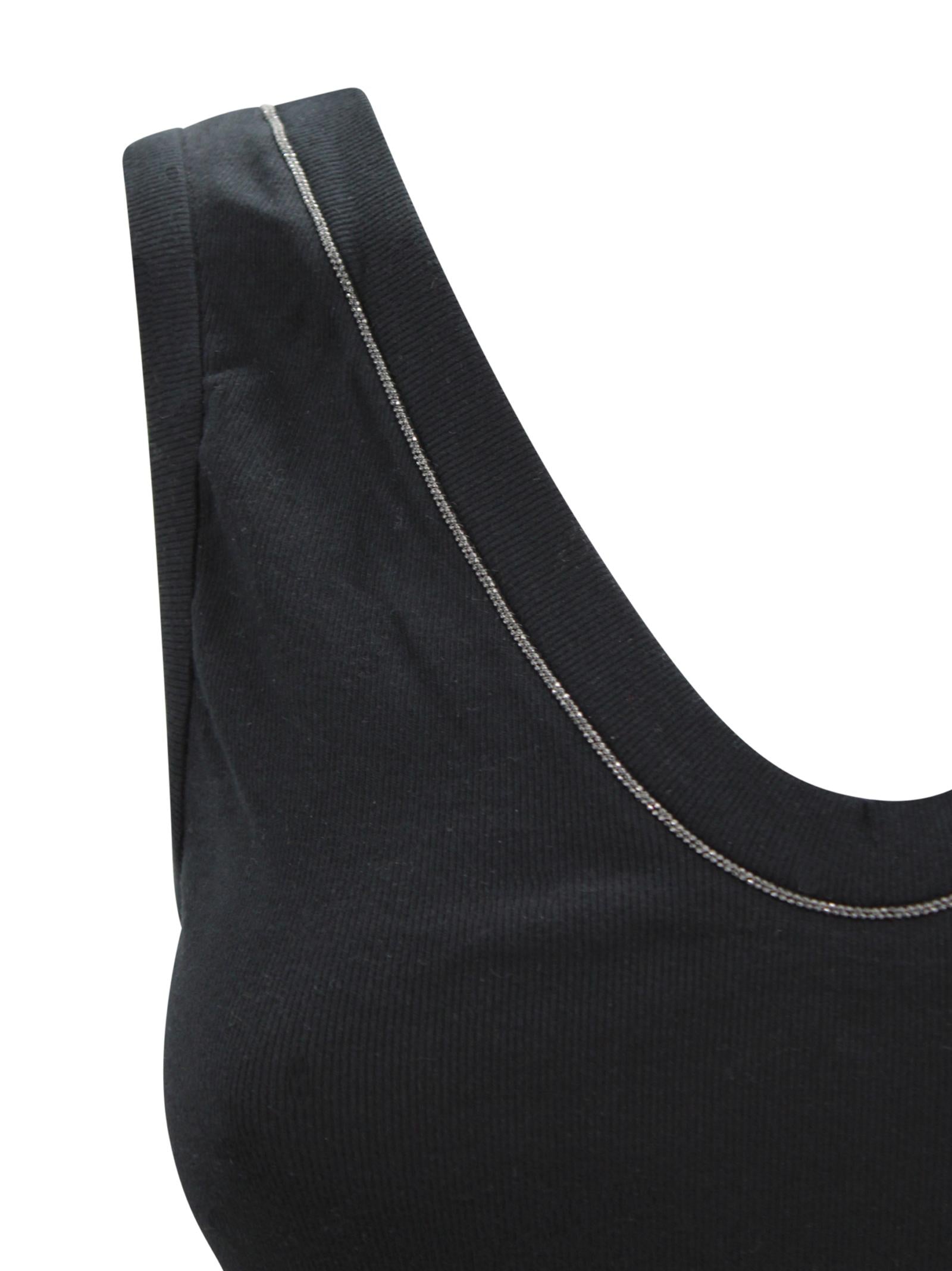 Top Nero in Maglia a Coste con Dettaglio Monile Brunello Cucinelli M0TC8BJ312 C101 