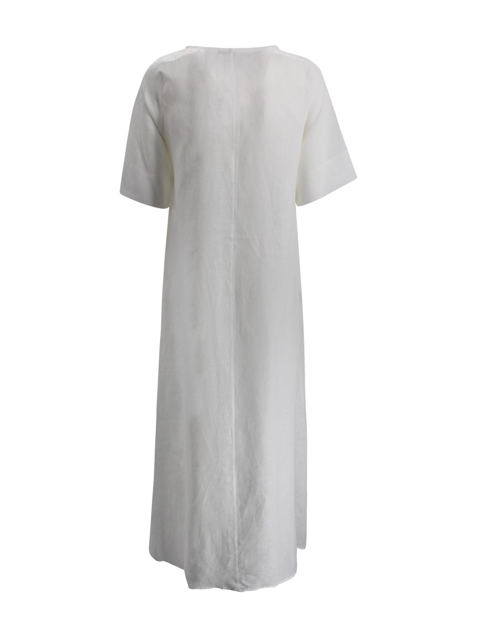 Abito Lungo in Lino con Scollo a V<BR/><BR/> Whyci WH1015 002 