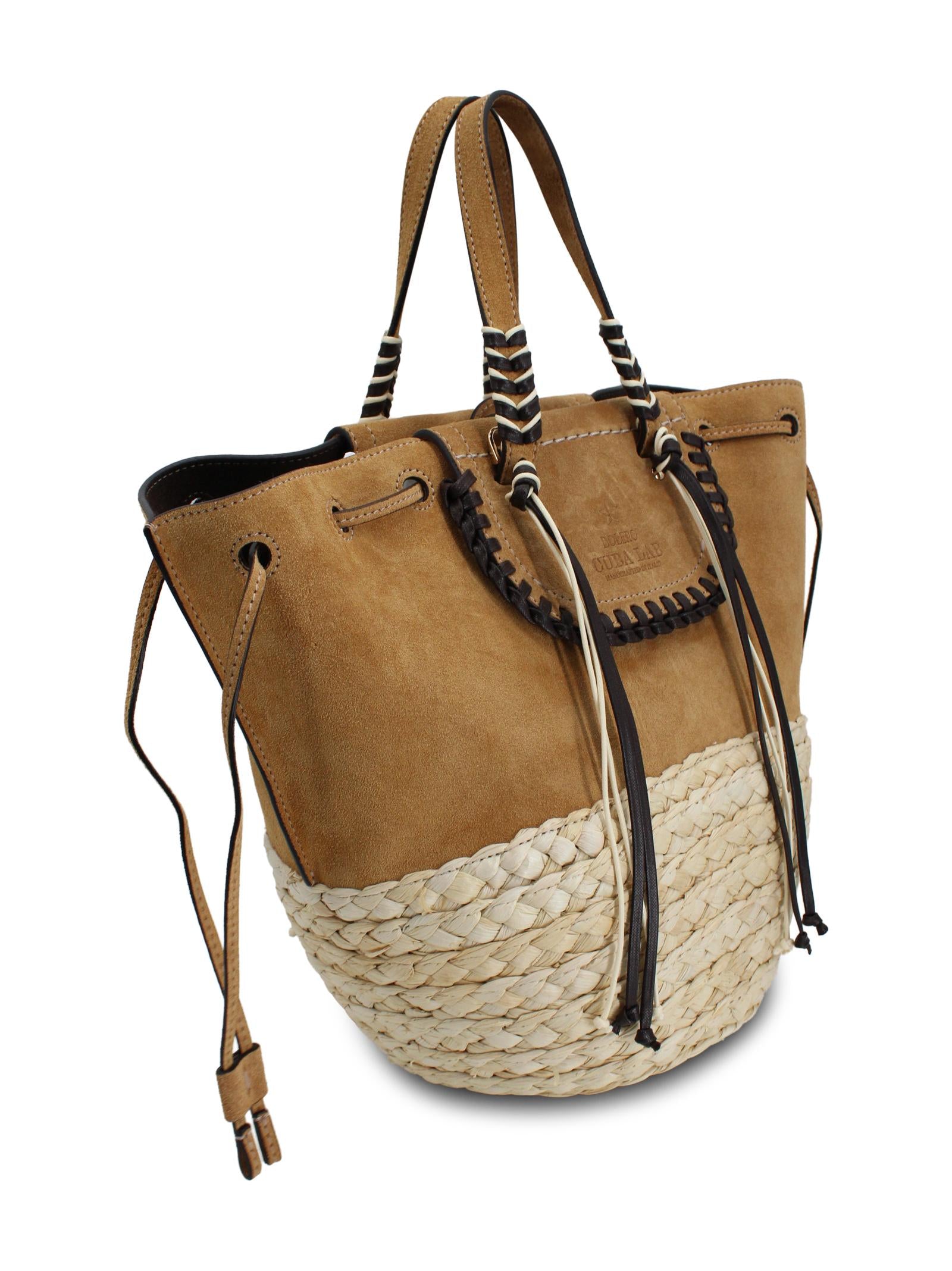 Borsa tote Bolero in rafia e pelle Cuba Lab BOLERO CACAONATURAL 