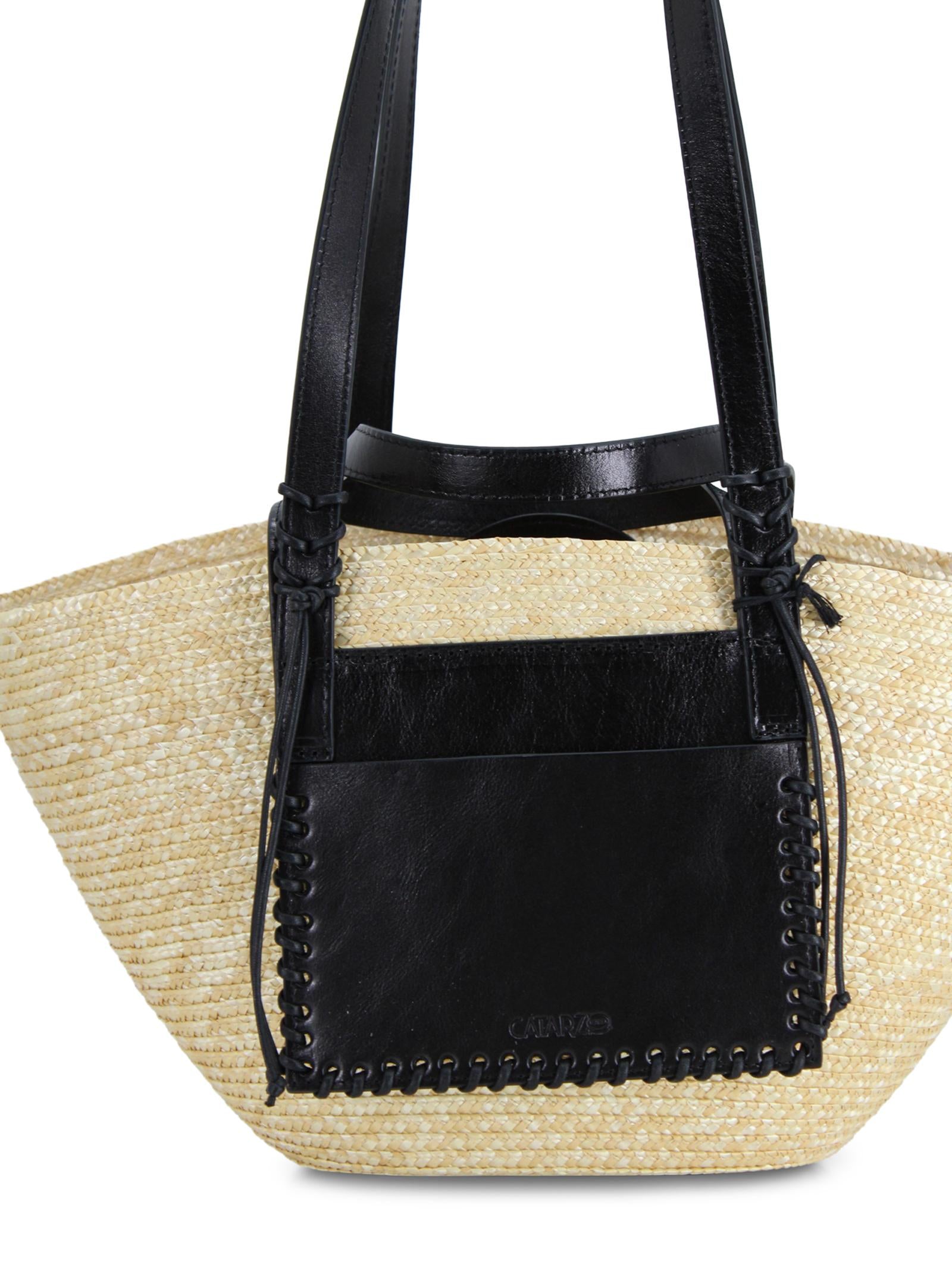 Borsa Media in Paglia Intrecciata con Dettagli in Pelle CATARZI P26CAT53 NATNER 