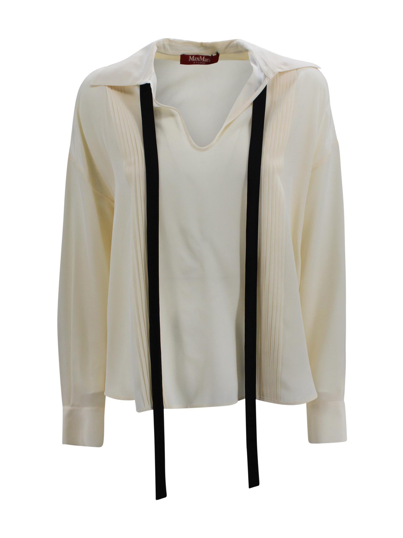 Blusa in pura seta con cravattino a contrasto Max Mara Studio 2616111015600 048 