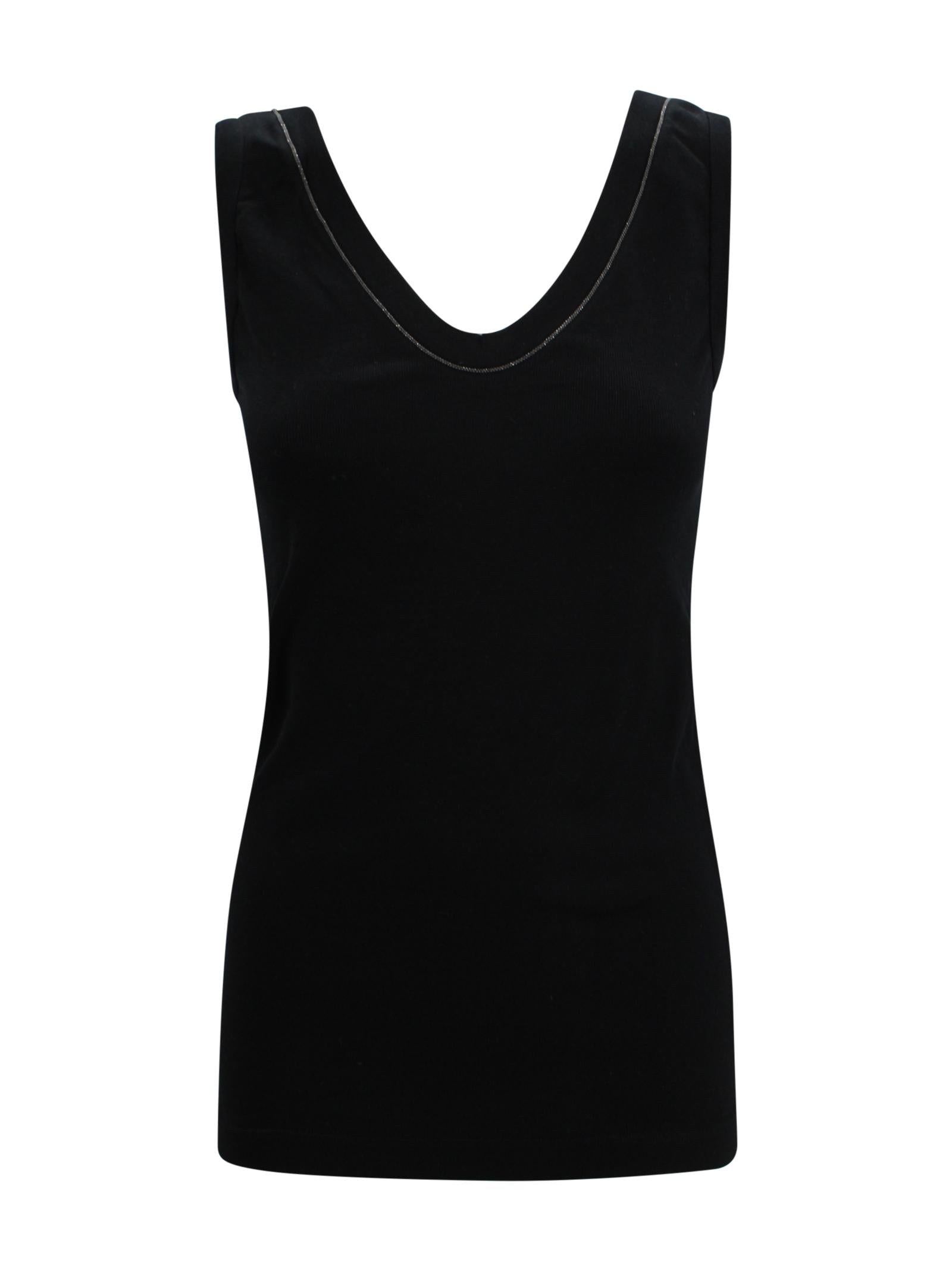Top Nero in Maglia a Coste con Dettaglio Monile Brunello Cucinelli M0TC8BJ312 C101 