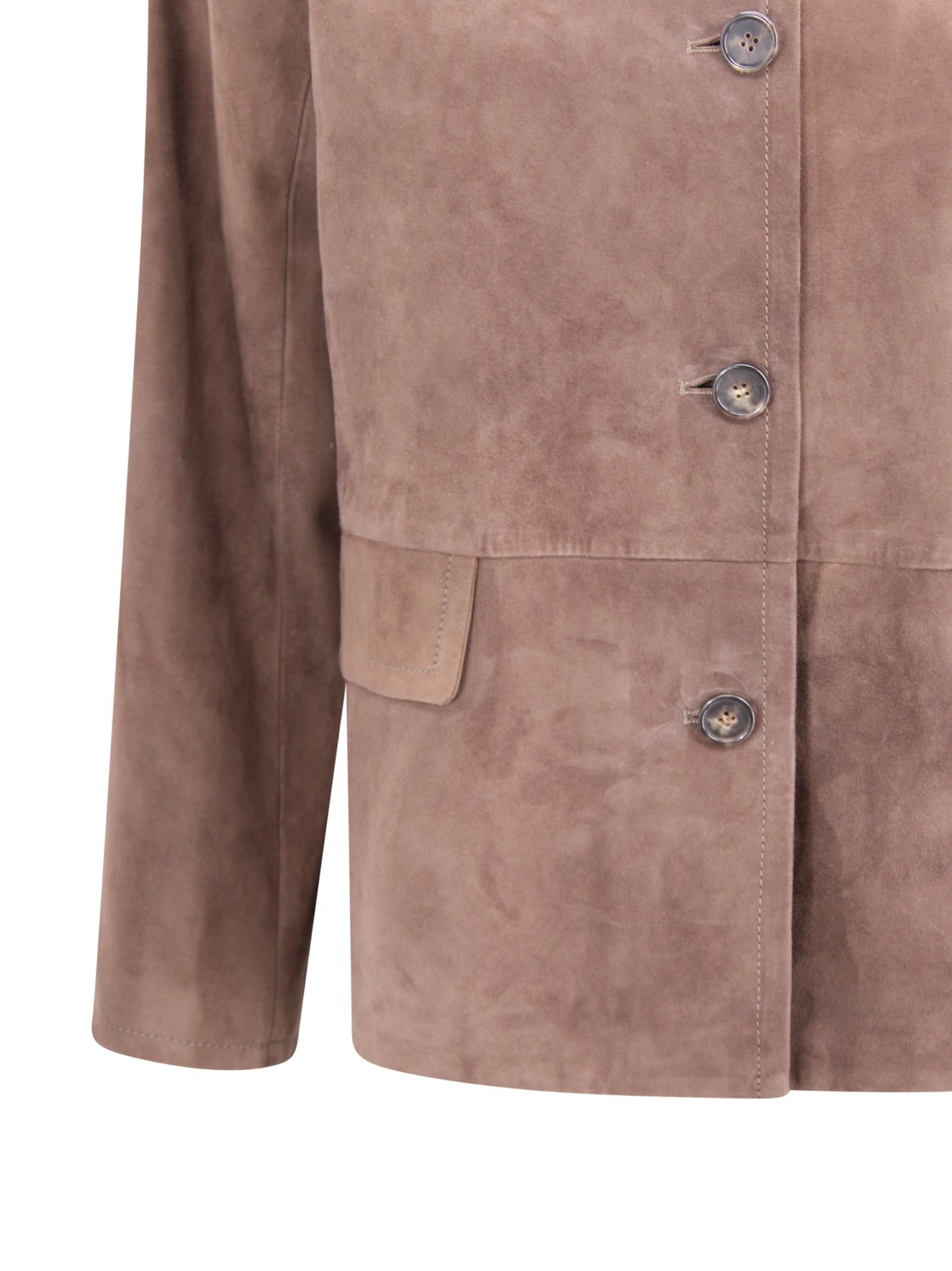 Giacca monopetto in pelle scamosciata con dettagli sartoriali S MAXMARA 1 2619441011600 002 