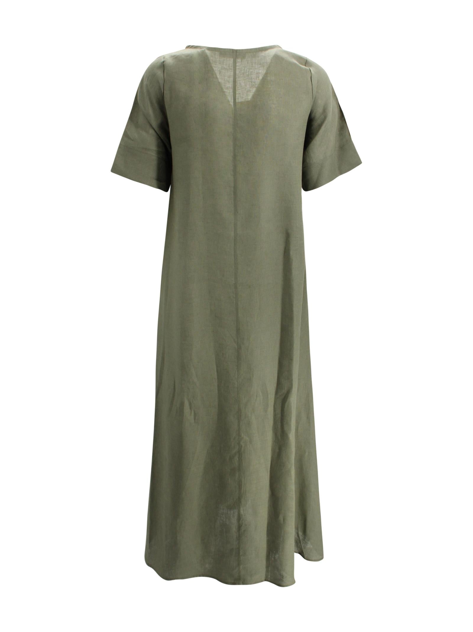 Abito Lungo in Lino con Scollo a V<BR/><BR/><BR/> Whyci WH1015 0048 