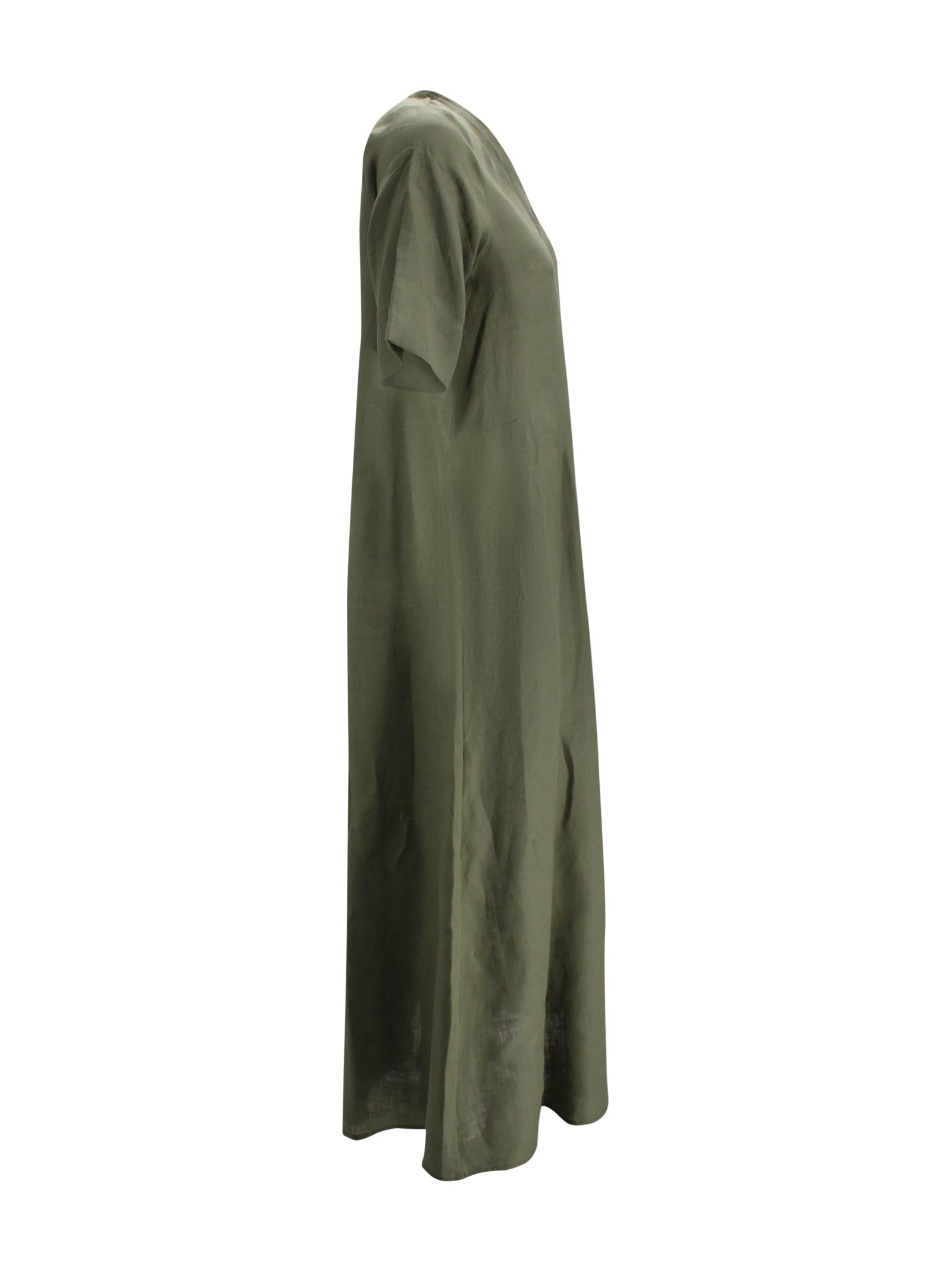 Abito Lungo in Lino con Scollo a V<BR/><BR/><BR/> Whyci WH1015 0048 