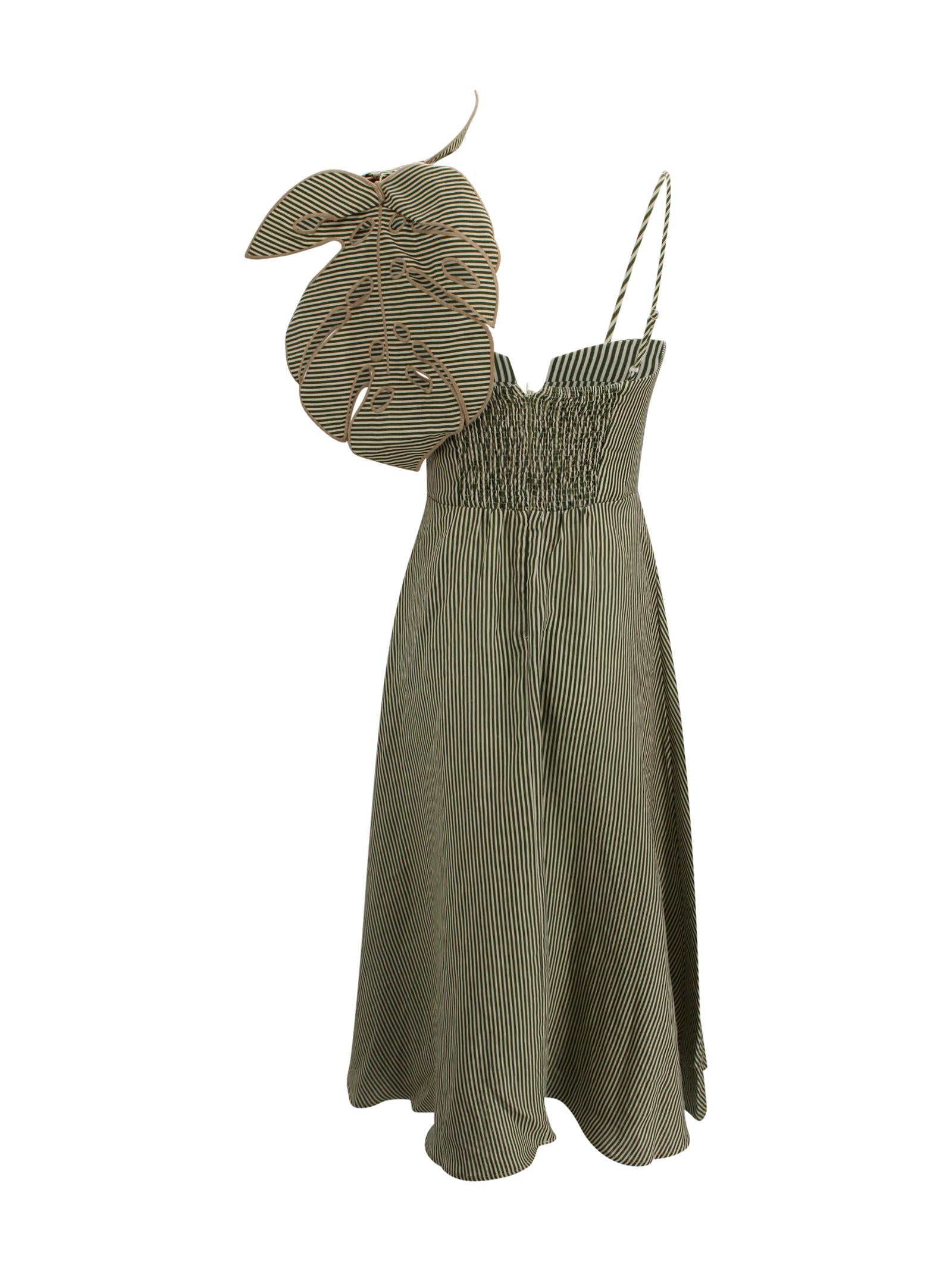Abito midi a righe con dettaglio foglia Farm Rio 344014 L0013 