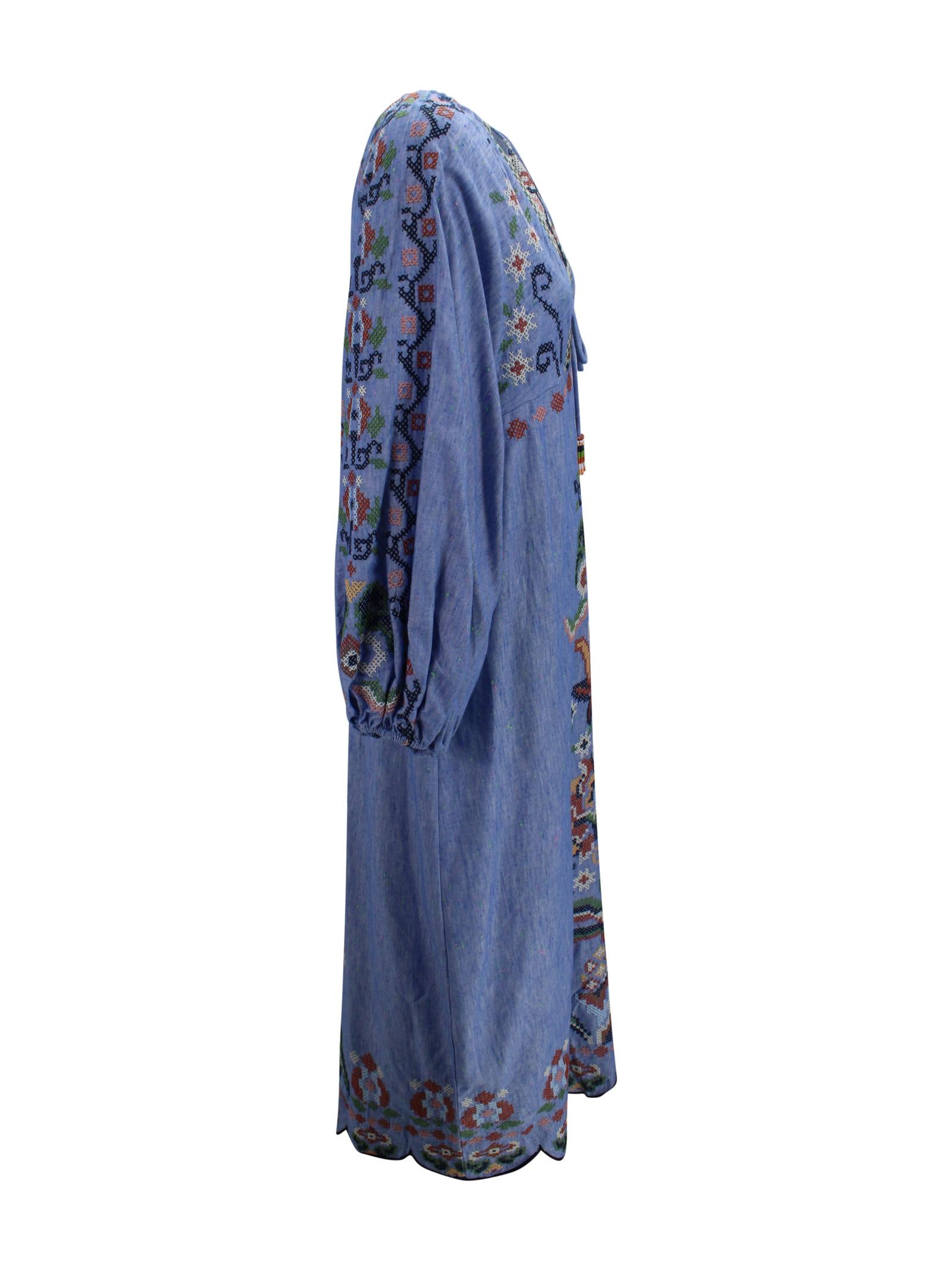 Abito lungo blu con ricamo floreale Farm Rio 349077 26051 
