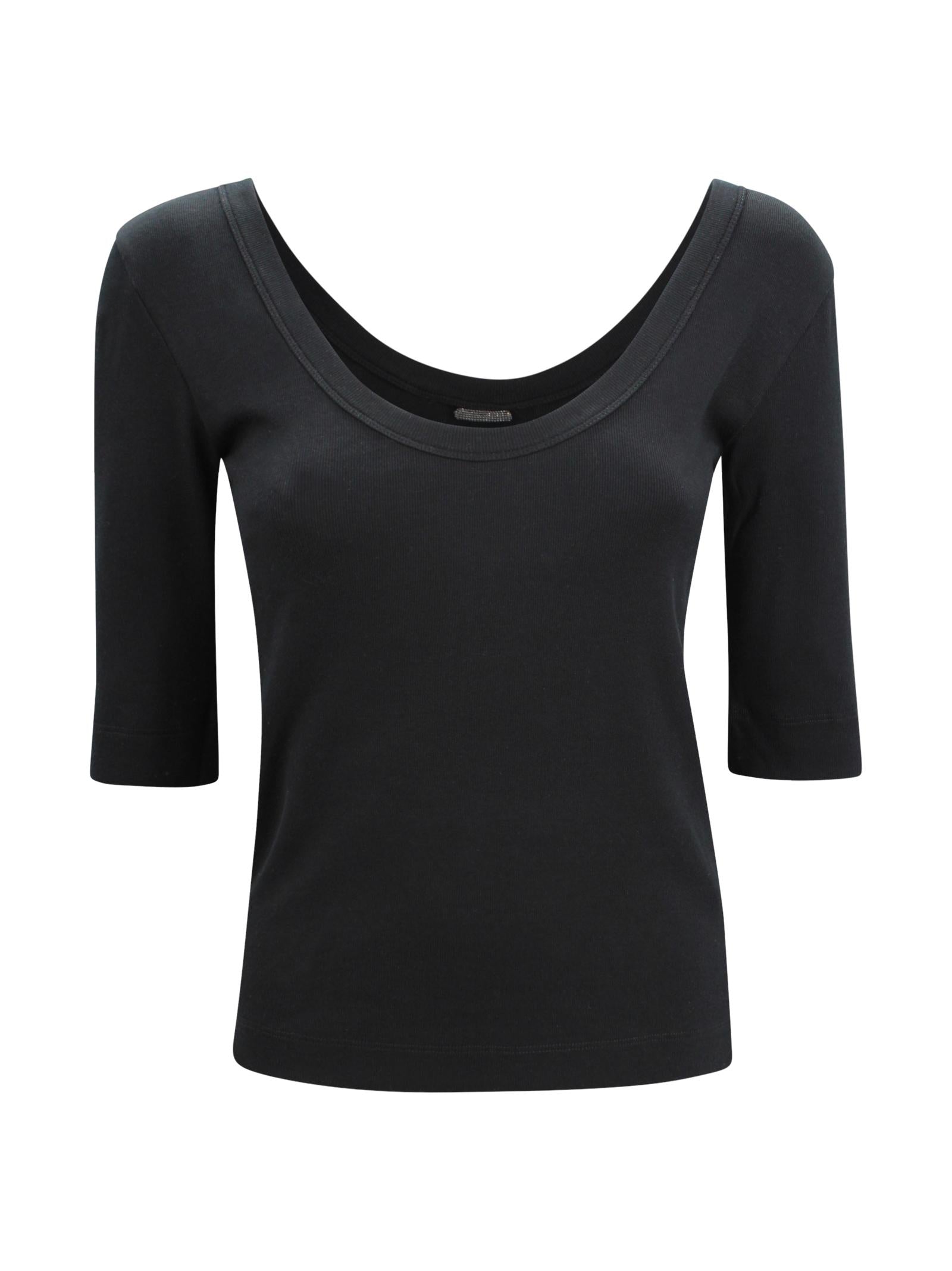 T-shirt con Scollo Ampio e Dettaglio Monile Brunello Cucinelli M0TC8FX220 C101 