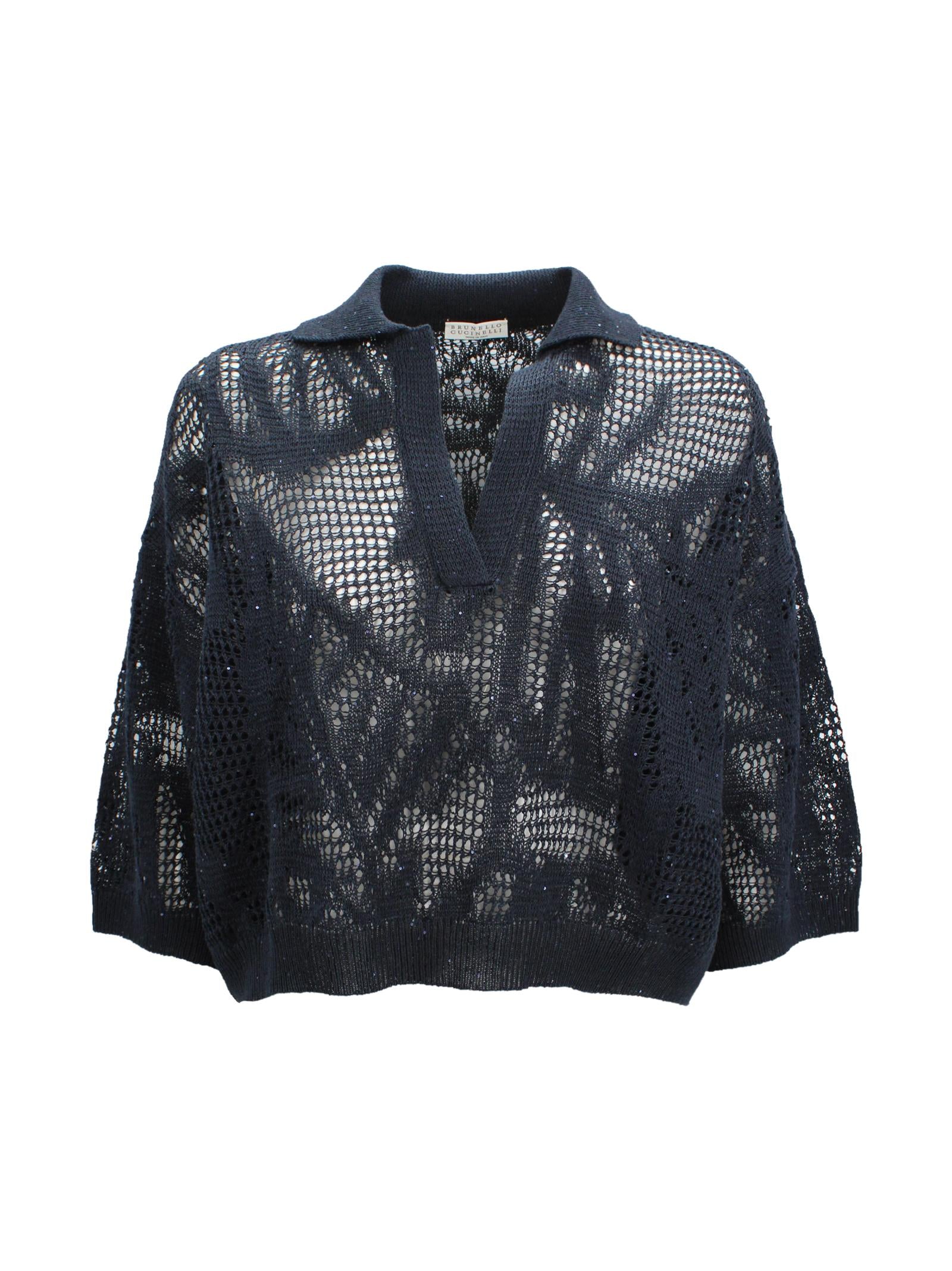 Maglione Blu Scuro con Scollo a V Brunello Cucinelli MDT771005 C4224 