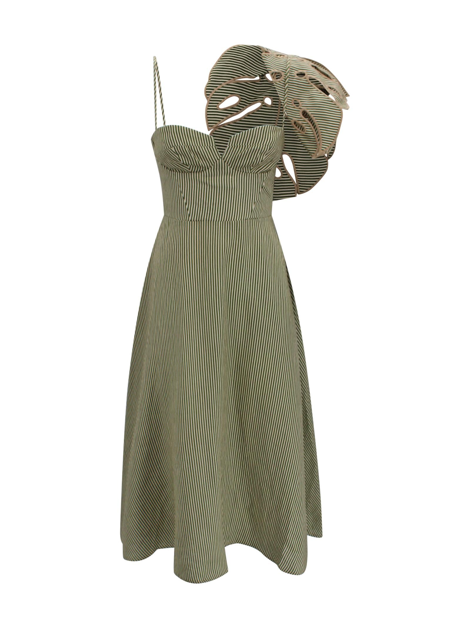 Abito midi a righe con dettaglio foglia Farm Rio 344014 L0013 