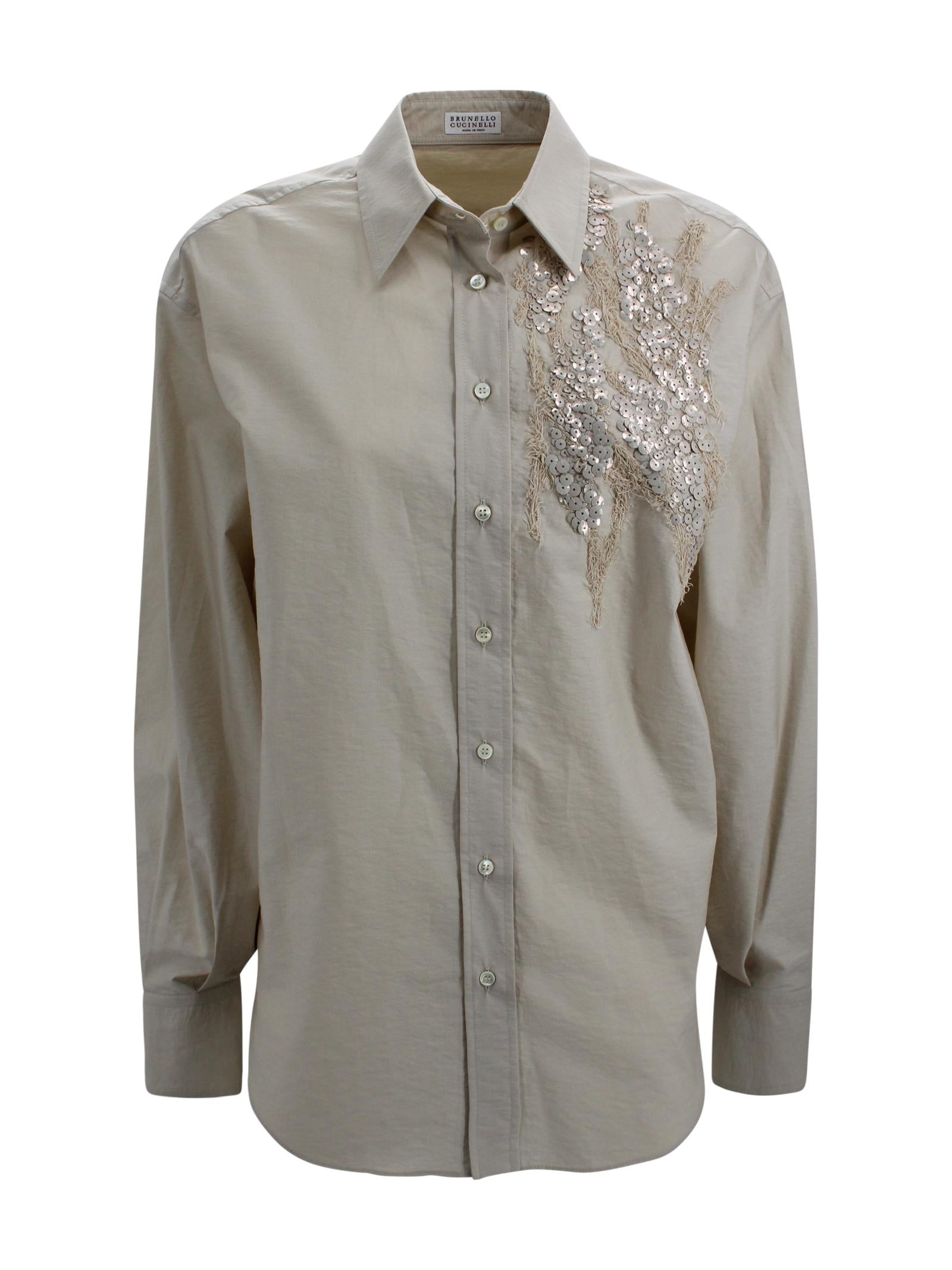 Camicia in popeline techno cotone con ricamo Seabed Brunello Cucinelli M0F79RJ926 C9593 