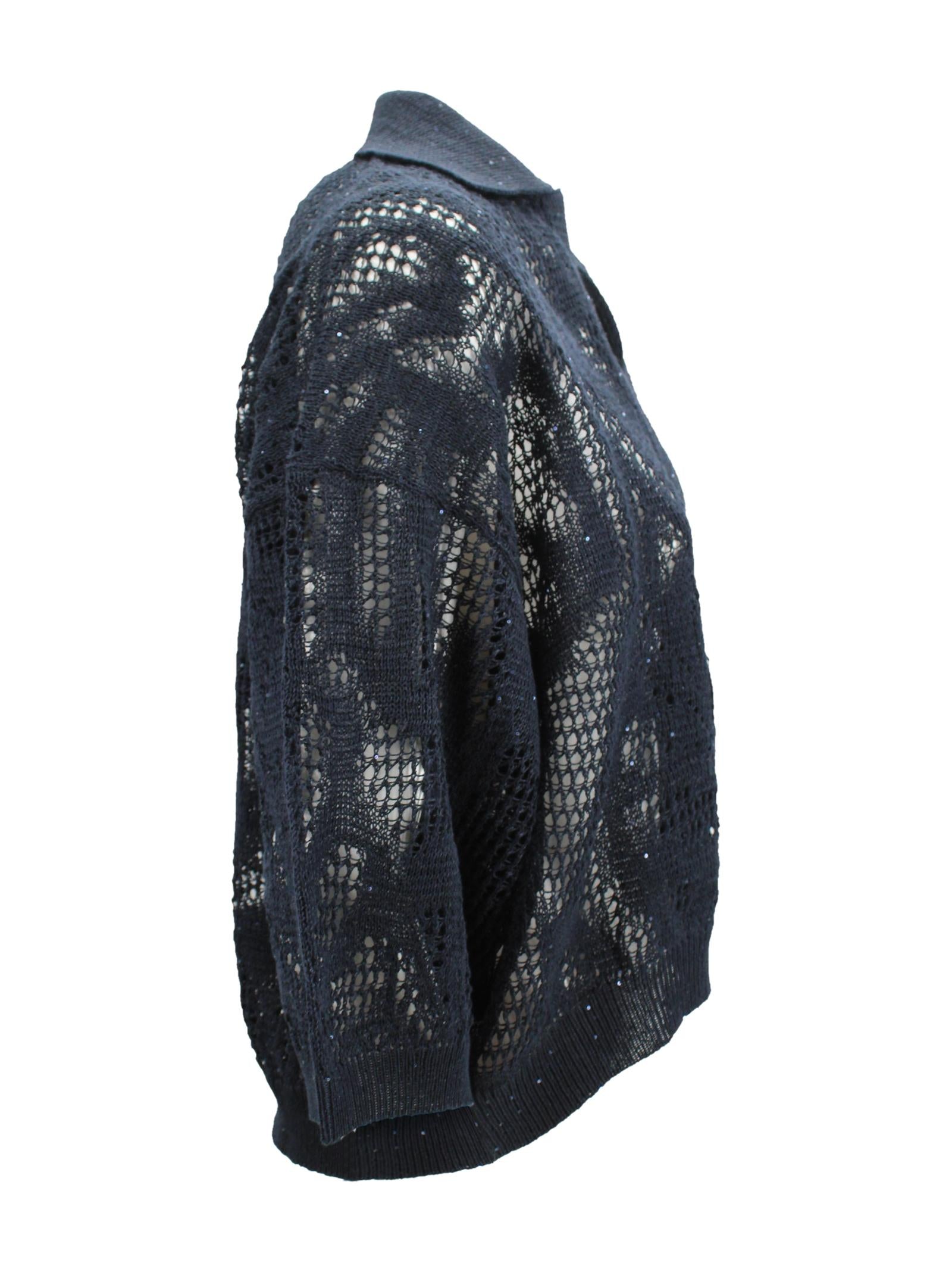 Maglione Blu Scuro con Scollo a V Brunello Cucinelli MDT771005 C4224 
