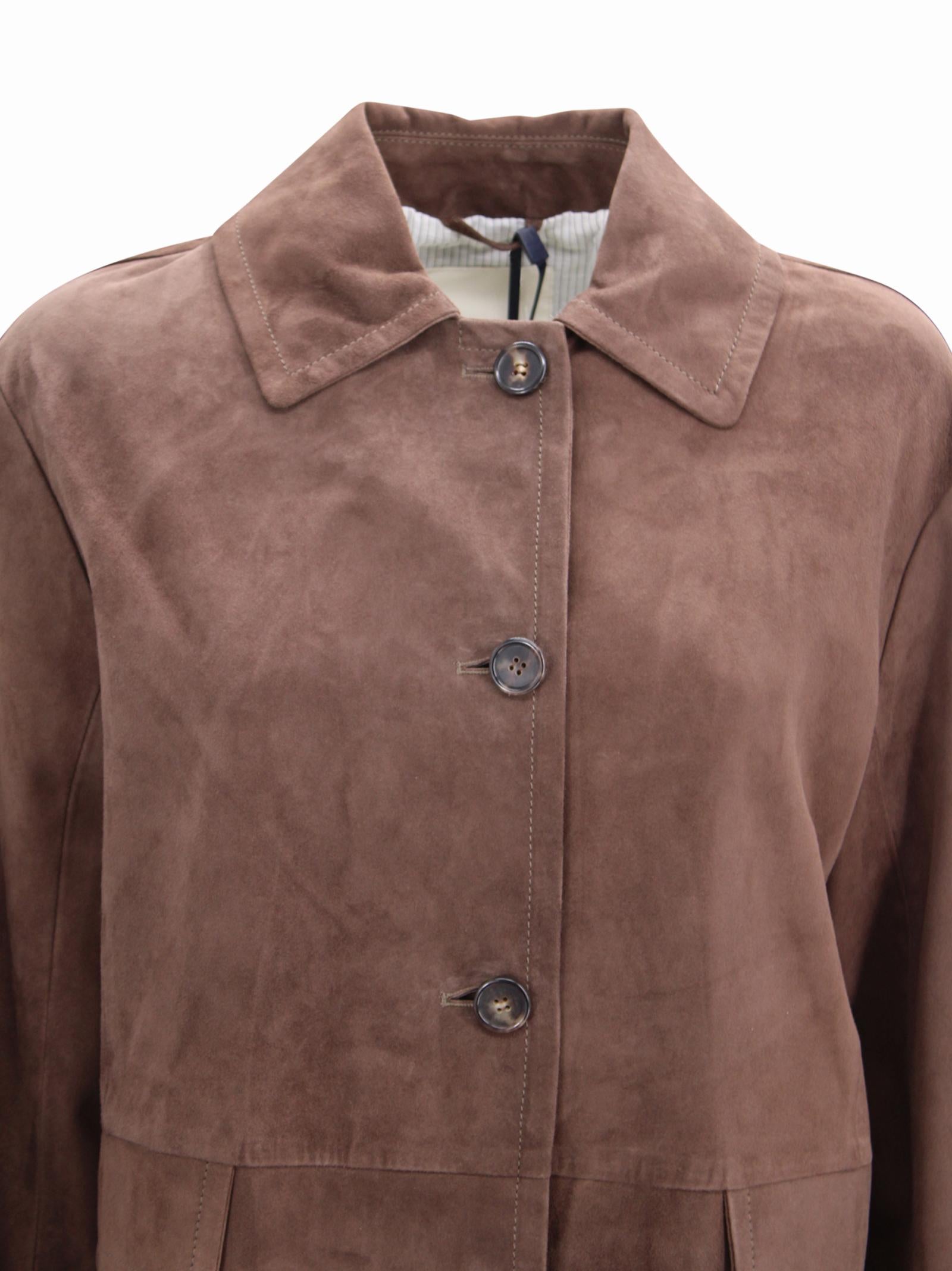 Giacca monopetto in pelle scamosciata con dettagli sartoriali S MAXMARA 1 2619441011600 002 