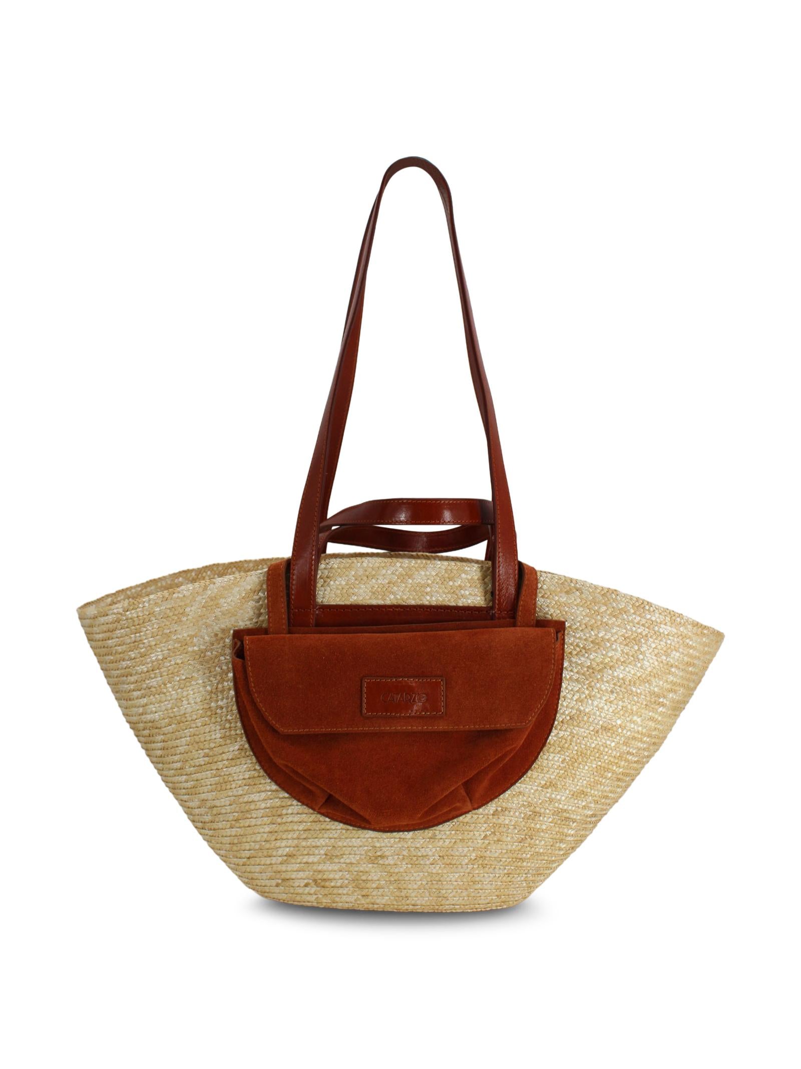 Borsa Tote in Rafia con Dettagli in Pelle CATARZI P26CAT51 NACUCU 